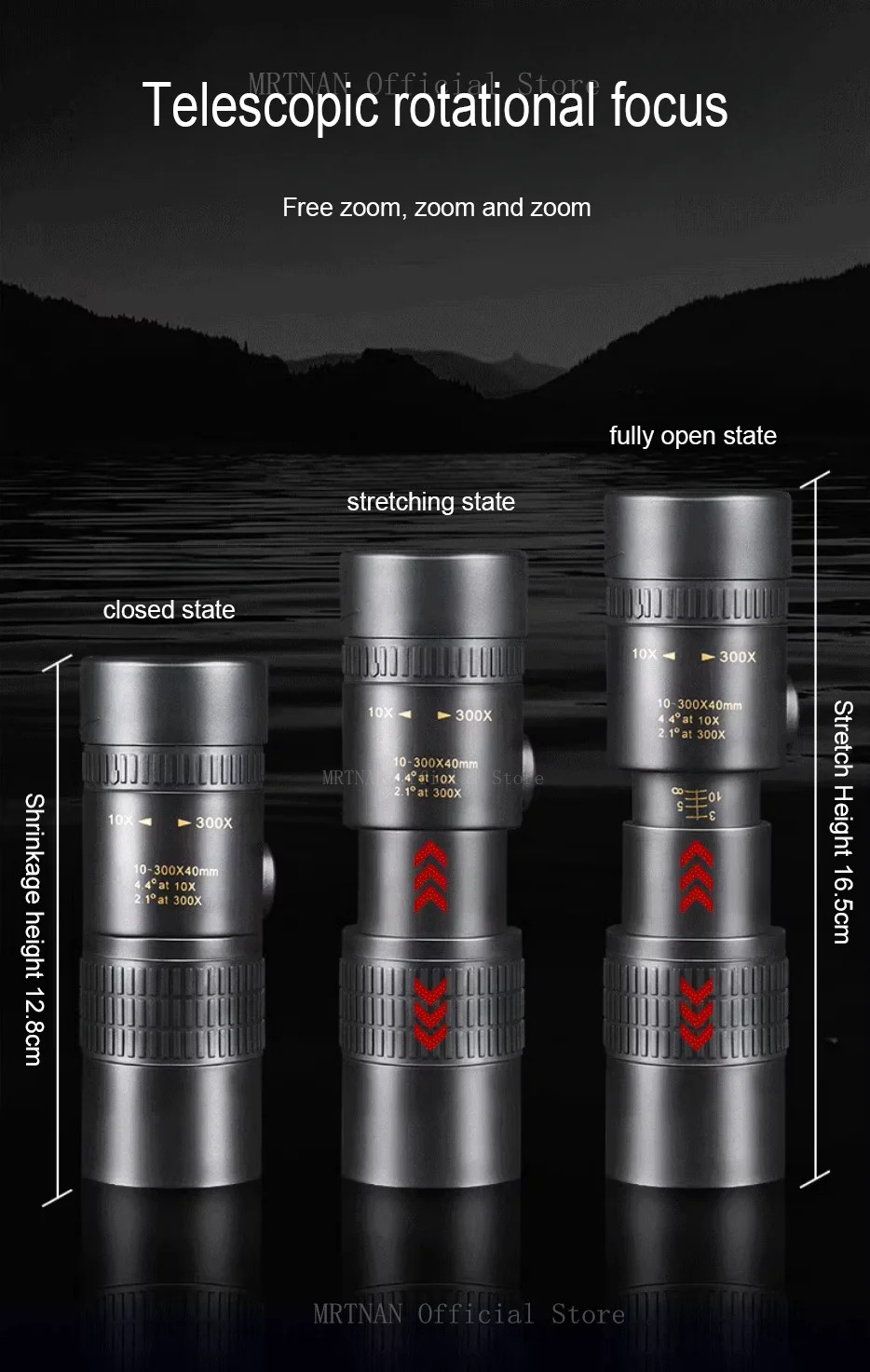 10-300X Zoom Powerful Monocular Long Range Professional Binoculars Telescope Hig