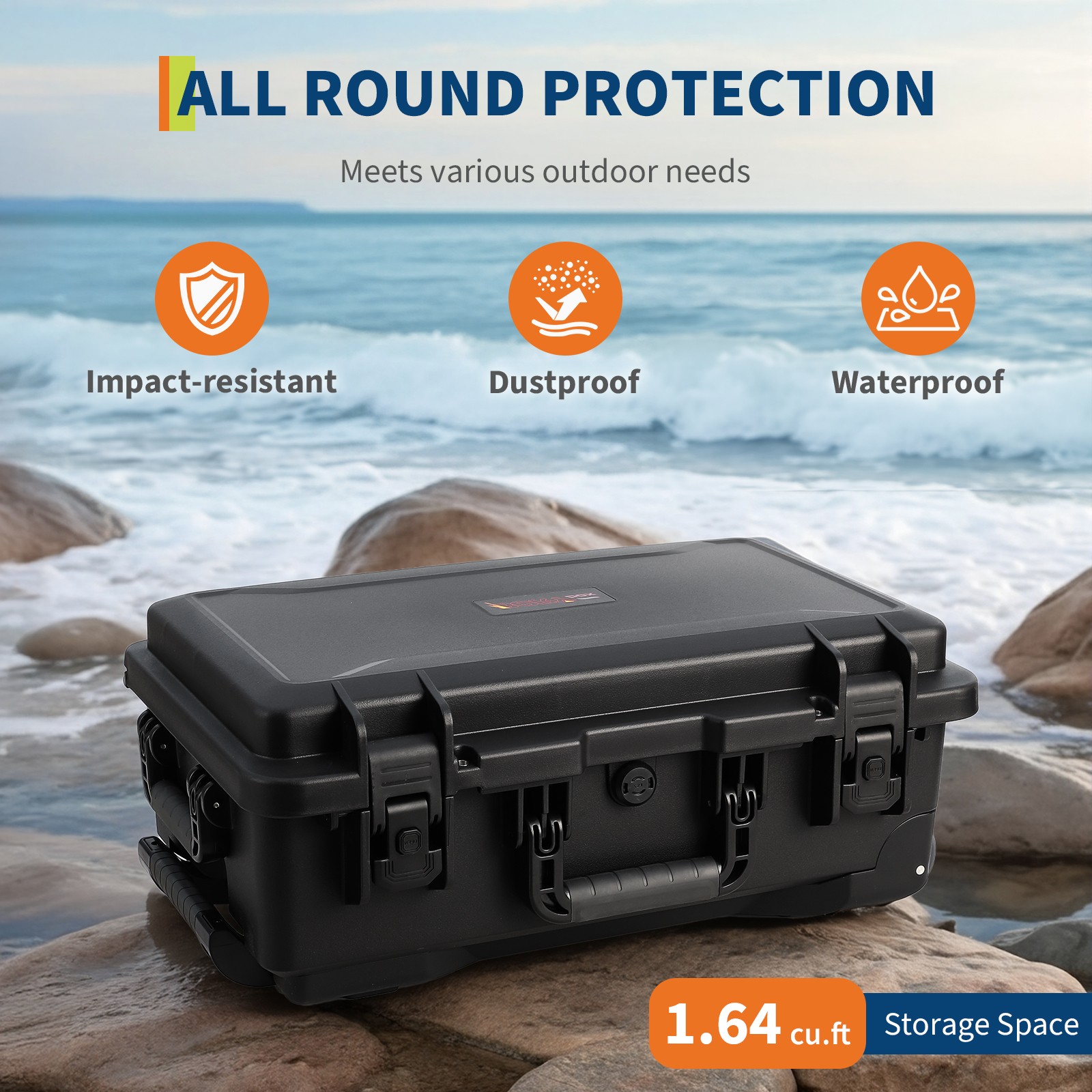Waterproof Protective Dry Box Case with Wheels for Camera Diving Gear Travel