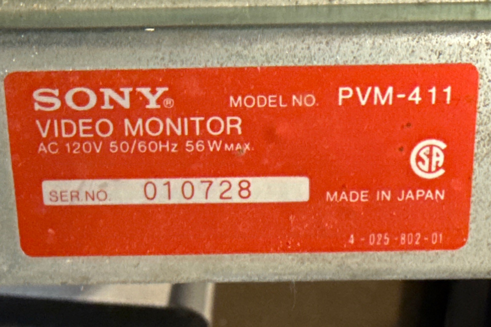 SONY PVM-411 Quad 4″ Rack-Mountable Analog Monochrome Video Monitor