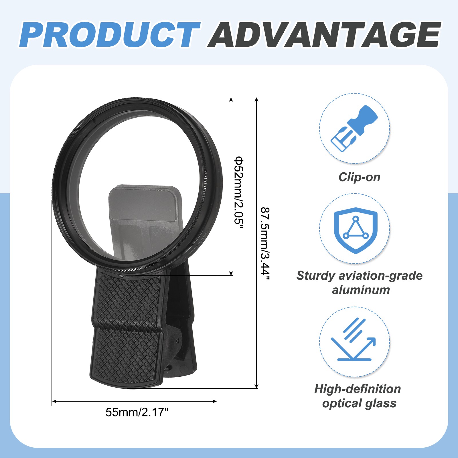 52mm Phone Camera Lens, Clip-On Soft White Filter, White