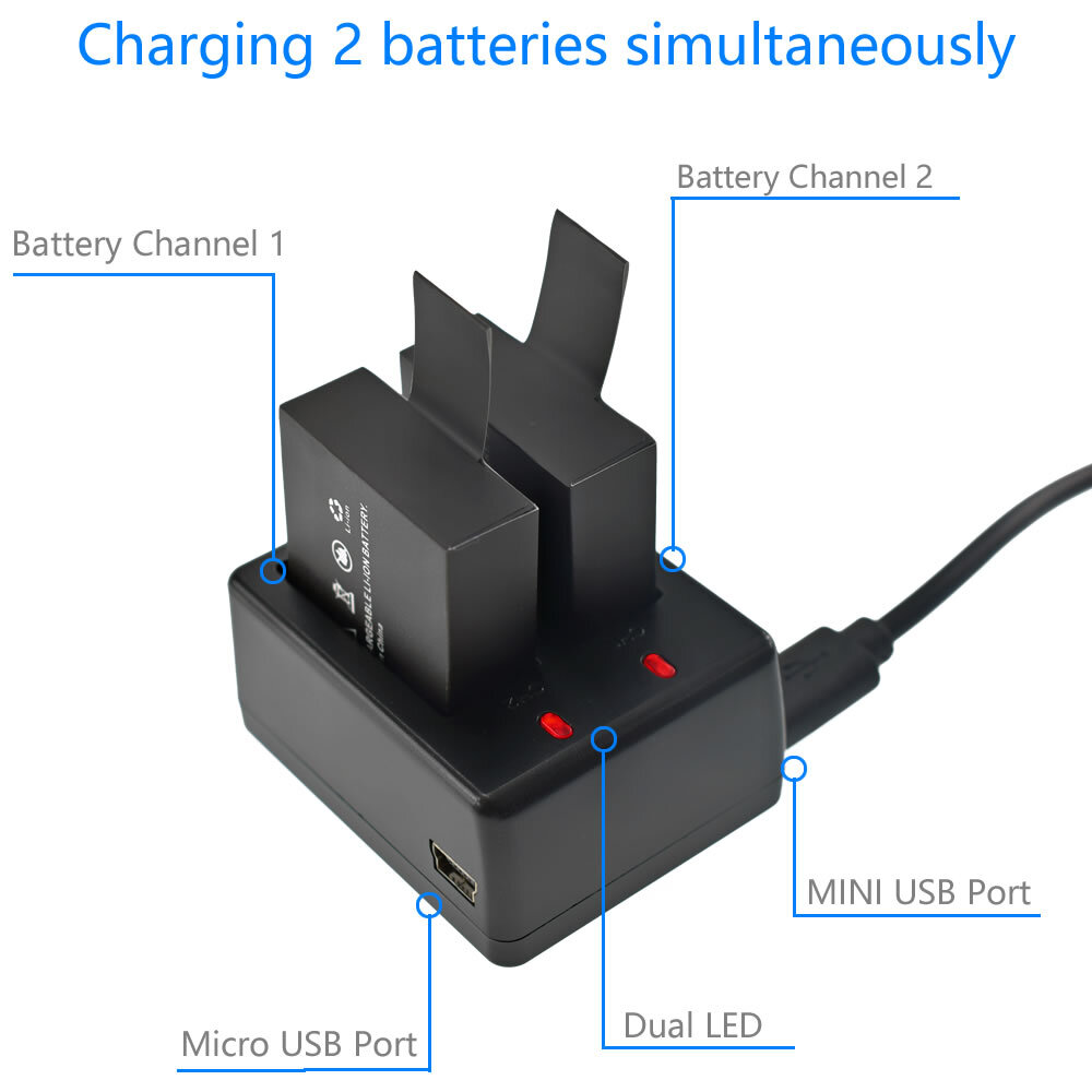 4Pcs 3.7V 900mah Li-ion Battery + Dual Charger for SJ4000 Action Sport Cam OS480