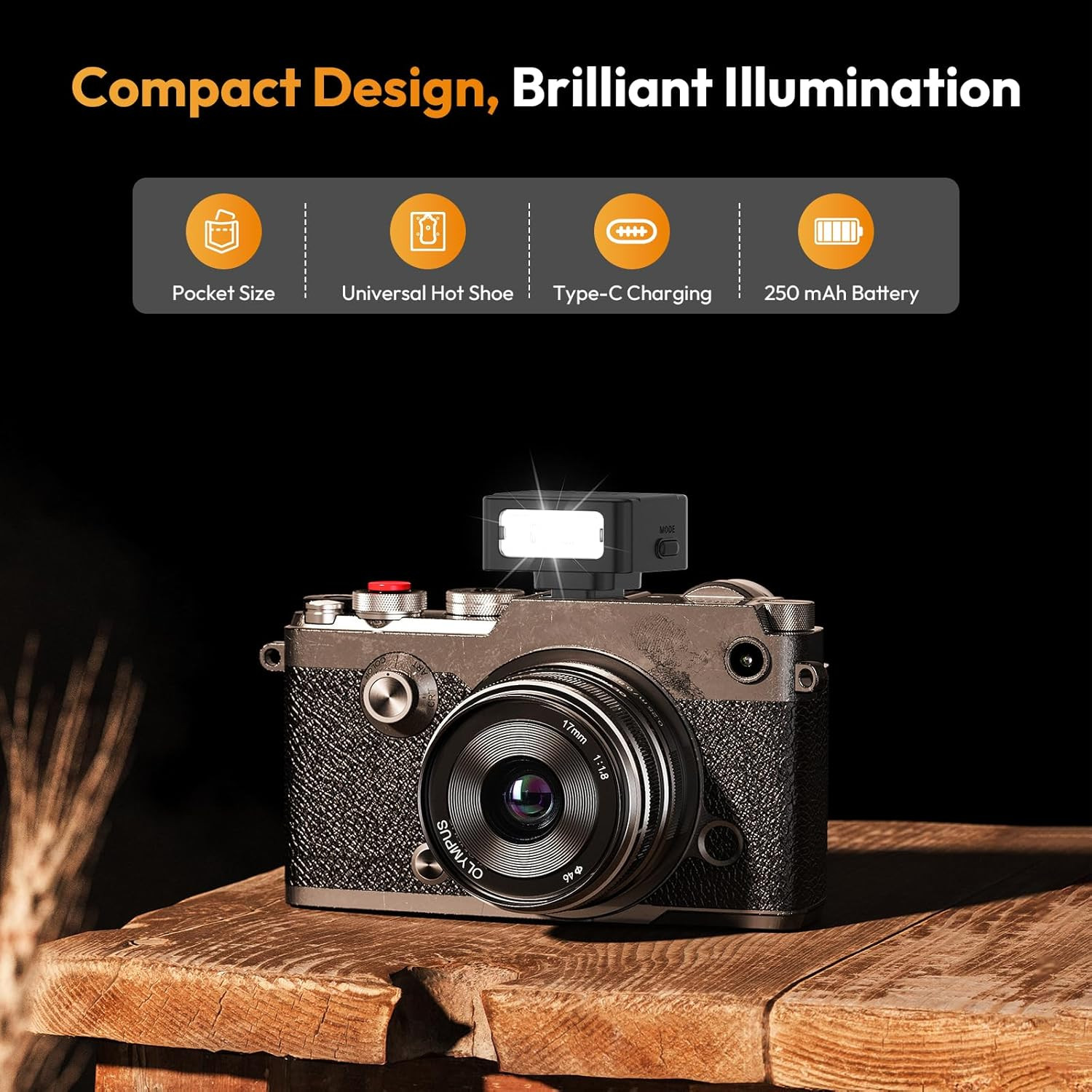 ULANZI SL01 Mini Camera Flash, GN8 6500K Mini Flash Speedlite, 4 Power Levels, C