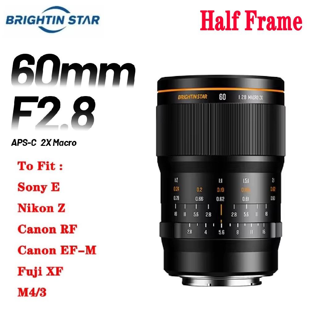Brightin Star 60mm F2.8 2X Macro APS-C Camera Lens for Sony Nikon Canon Fuji M43