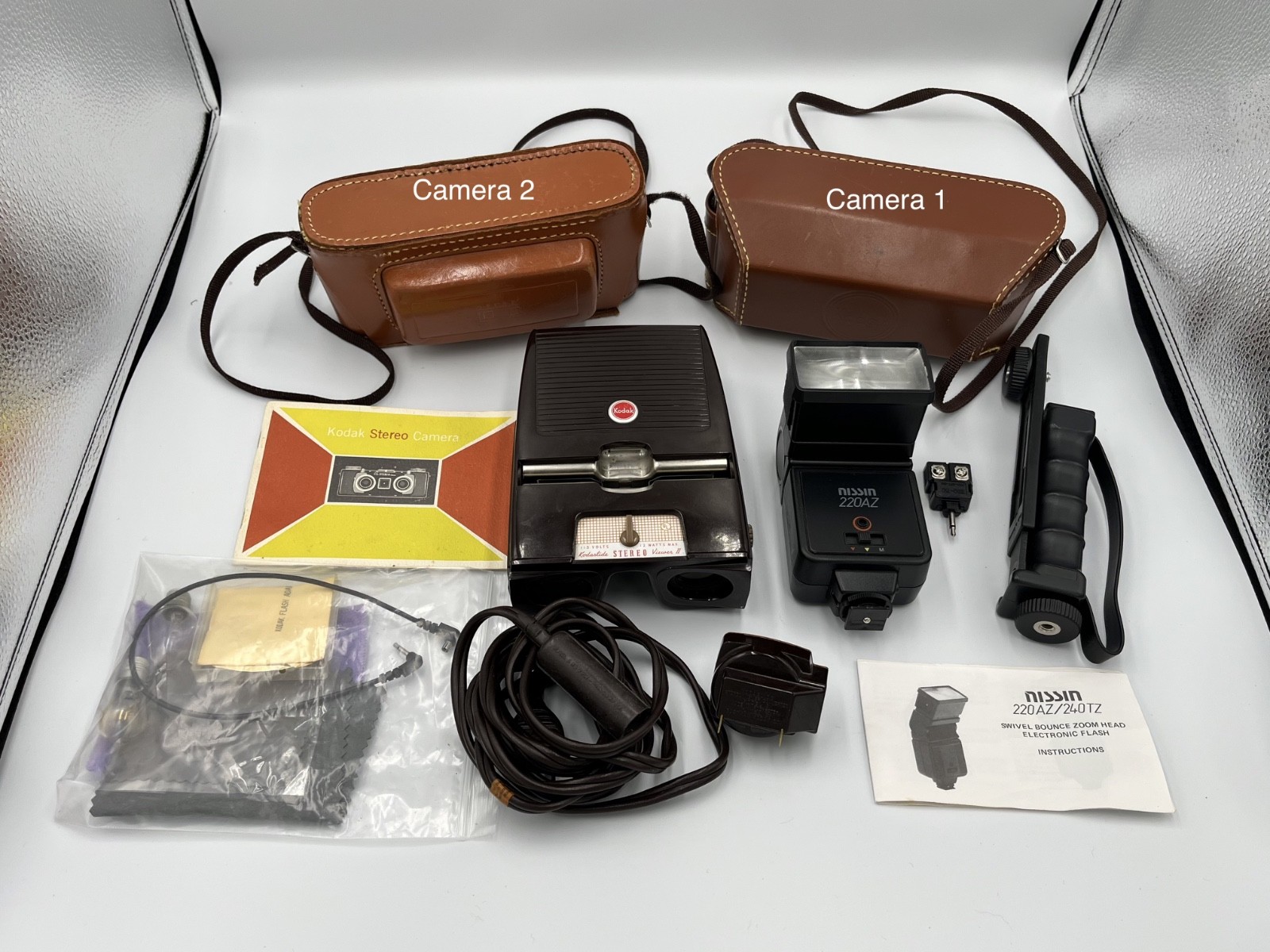 TWO 1950’s Kodak 35mm Stereo Cameras, Electronic, Flash, Slide Viewer, FREE S&H