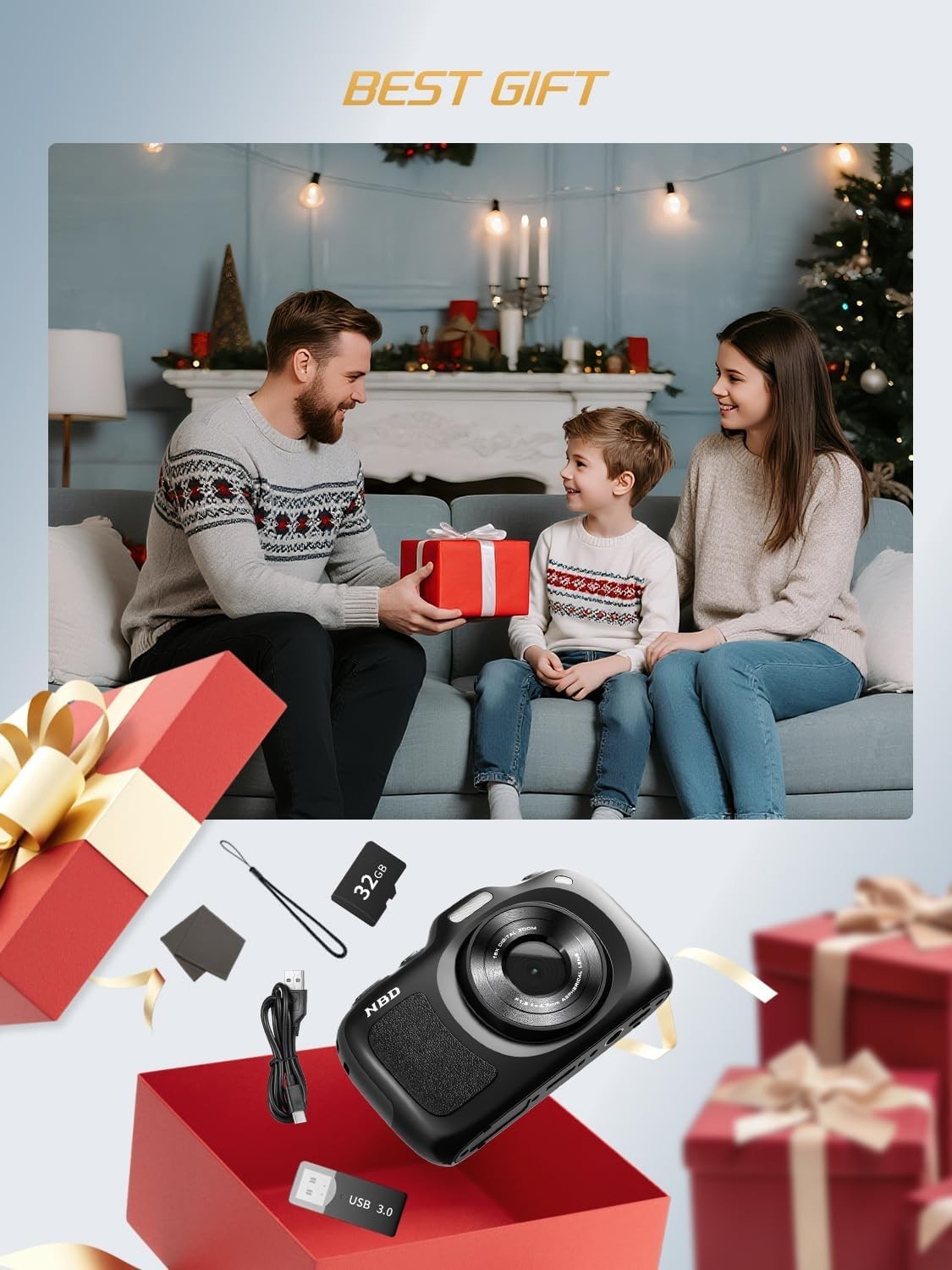 Compact 4K Digital Camera 64MP 16X Autofocus for Kids Girls 32GB TF Photography