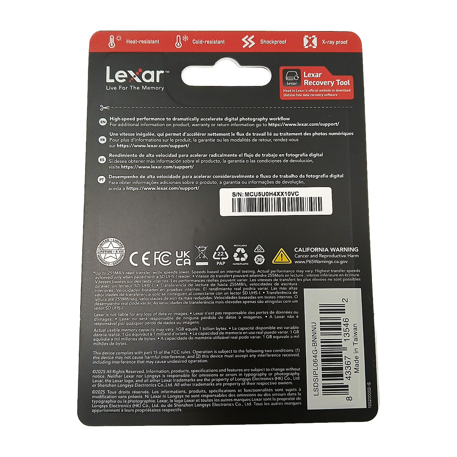 Lexar Professional SILVER PLUS 64GB SDXC UHS-I V30 255MB/s Read 4K Card New