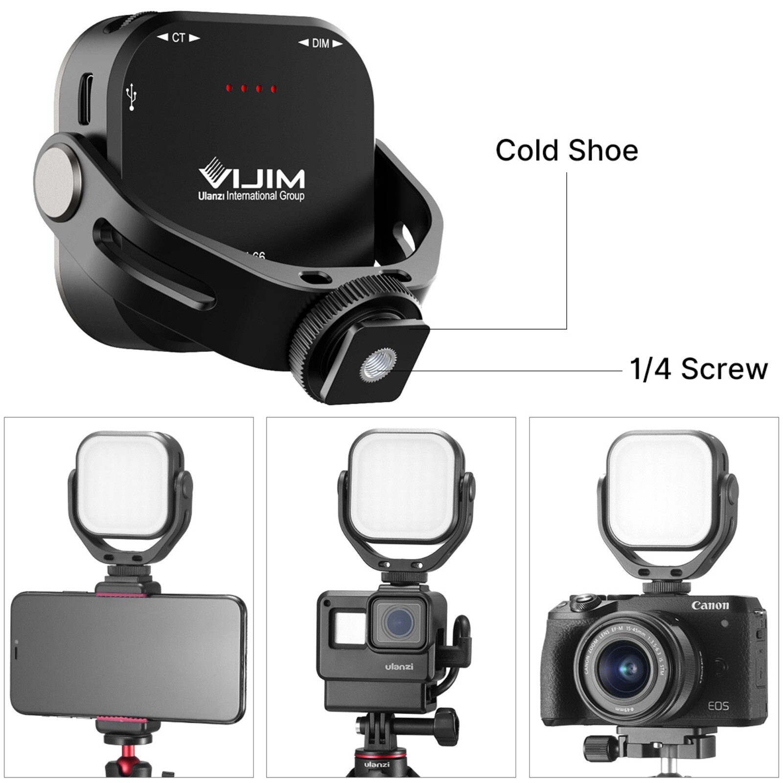 Ulanzi VIJIM VL66 LED Video Light with 360 Rotation Mount Bracket Fill Light