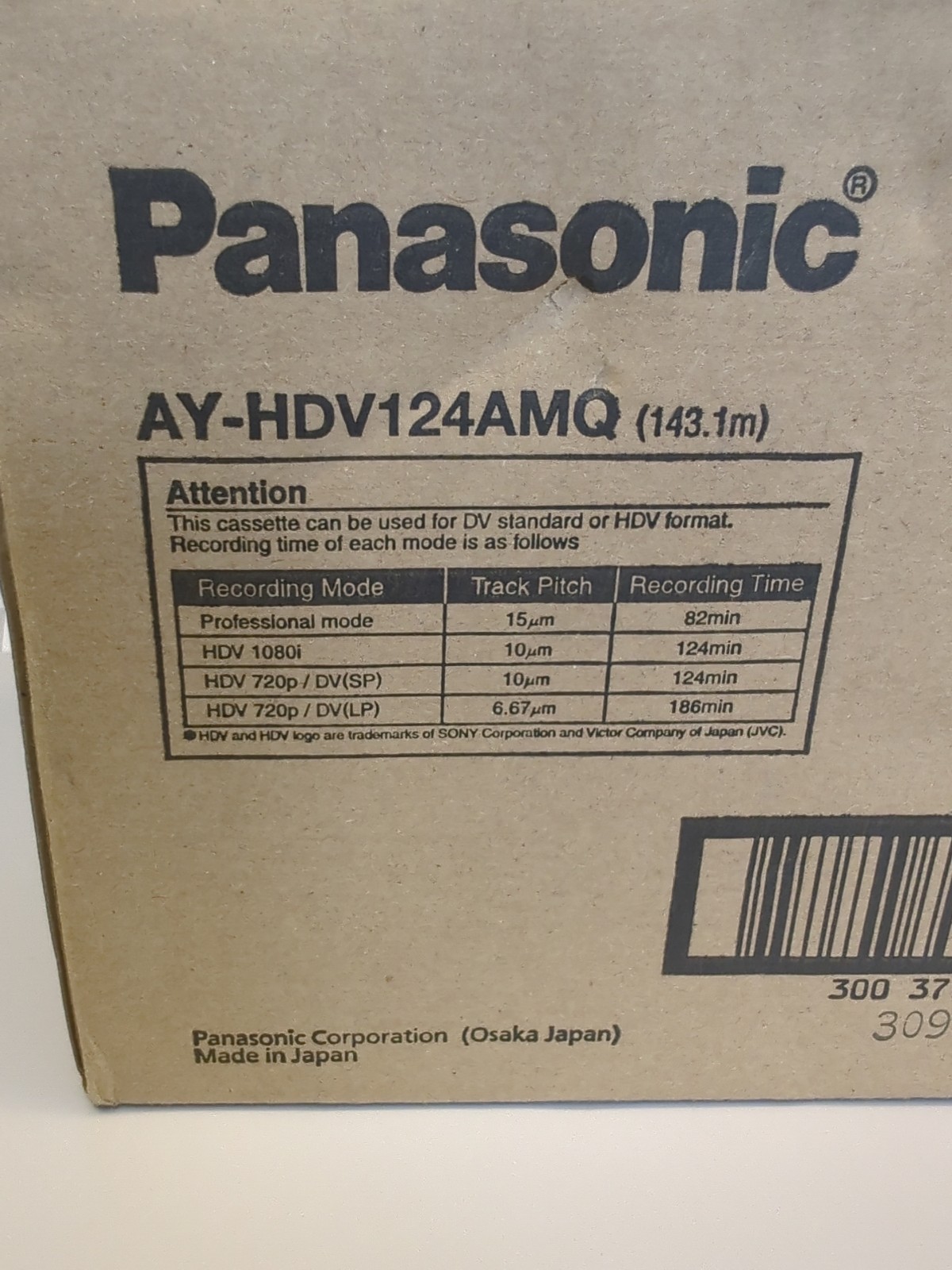 Panasonic Digital Video Cassette HDV/DV 124min AY-HDV124AMQ – Box Of 10 New