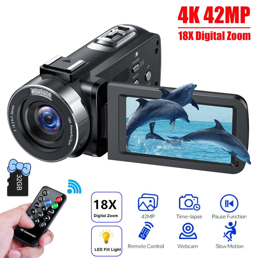 Handheld Camcorder UHD 4K Video Camera 42MP Digital Cam 18X Zoom Vlogging Cam UK