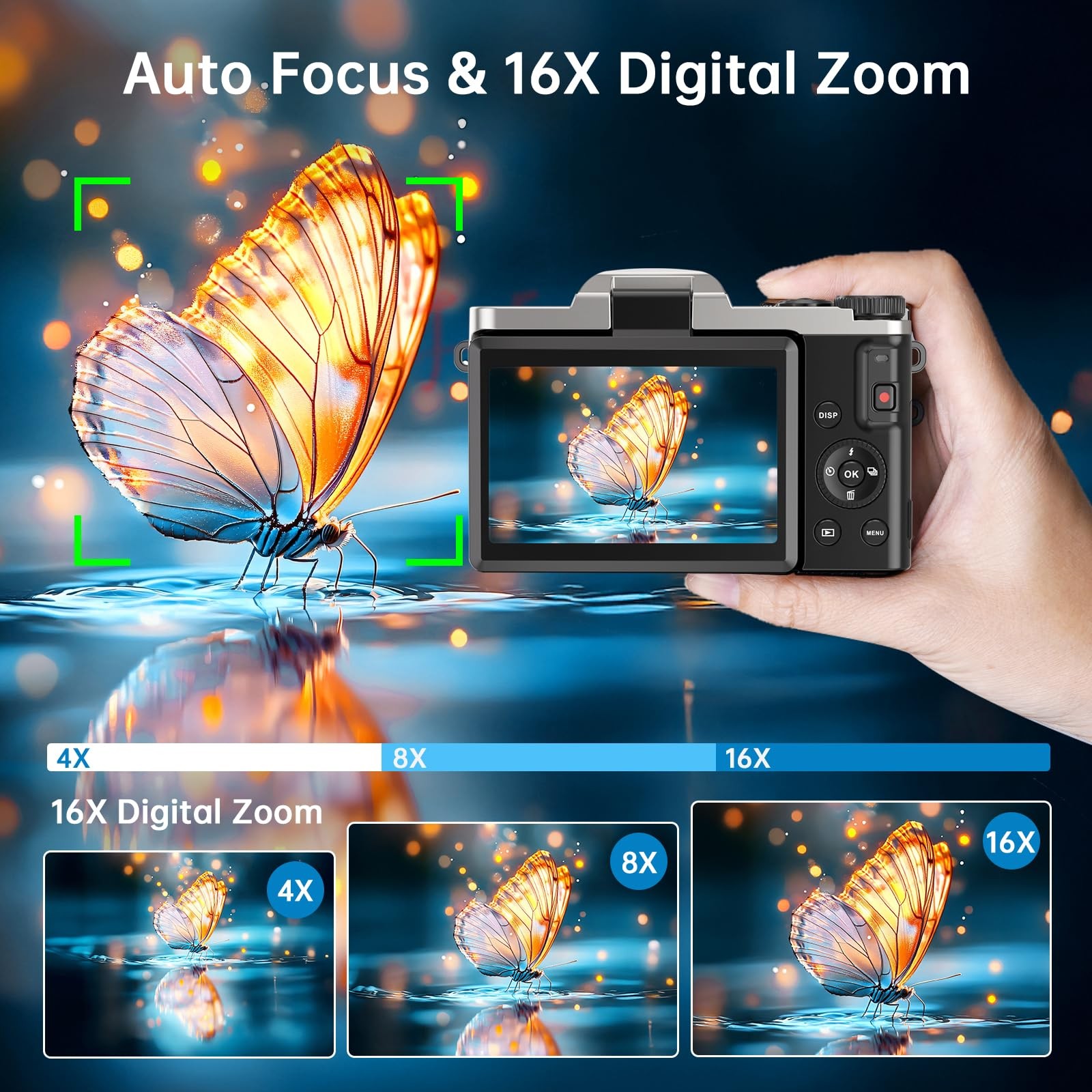 AUREAPIX 4K Digital Camera 64MP 16X Zoom WiFi 3” Flip Screen Vlogging