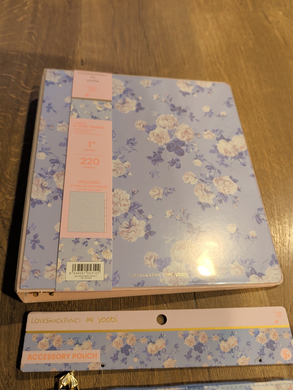 Love Shack Fancy 1″ D-Ring Ring Binder Blue/White Floral Album With Pencil Case