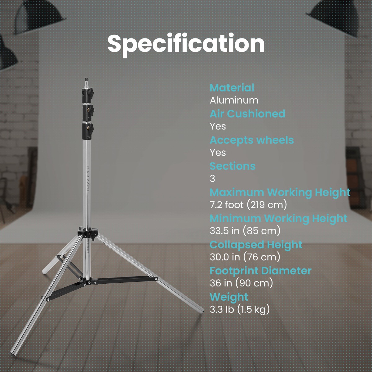 Flashpoint Pro Air-Cushioned Heavy-Duty Light Stand (Chrome, 7.2′) #FP-S-7-SS-V2