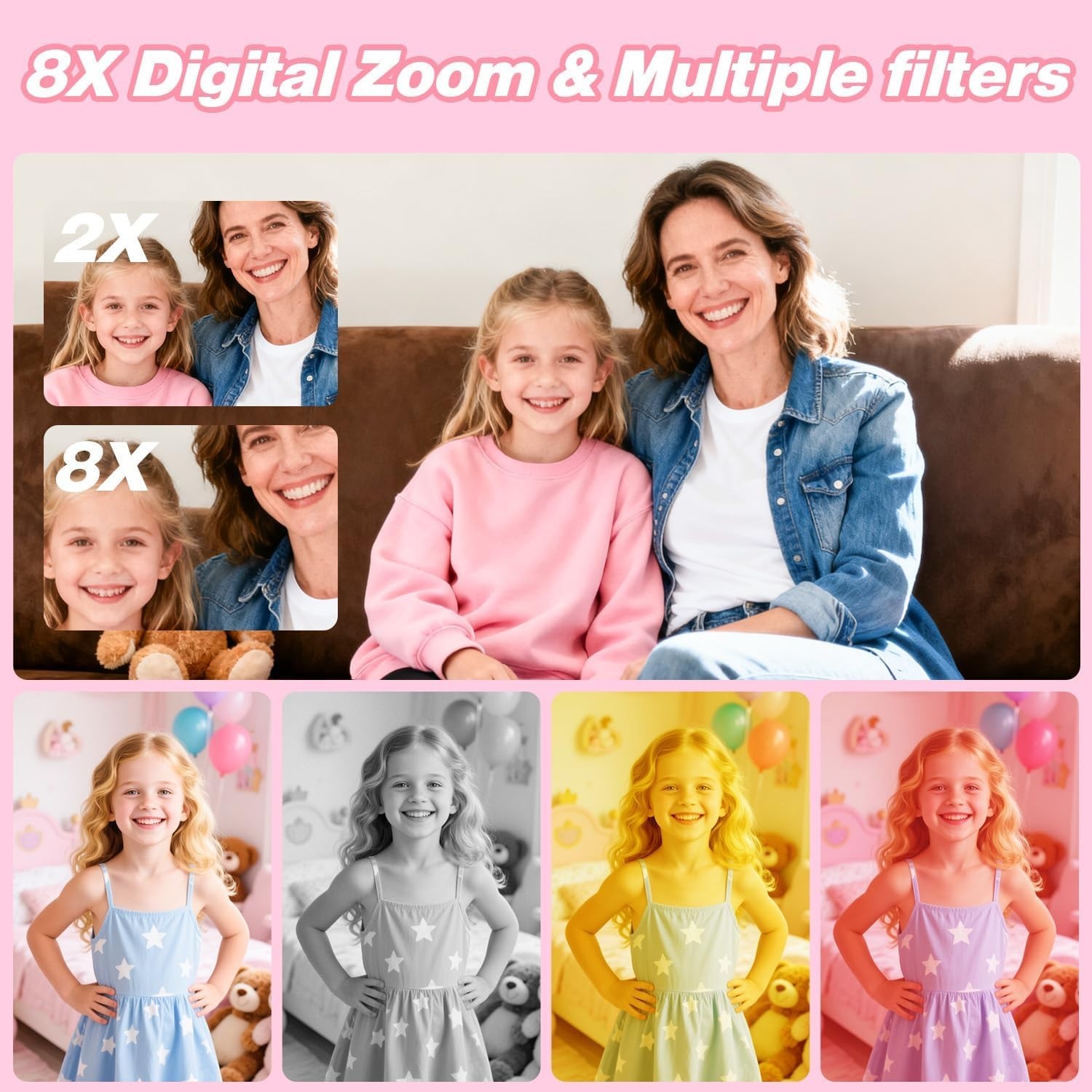 Kids Camera Digital Video Toy 3-8 Years HD w/ 64GB SD Card Gift