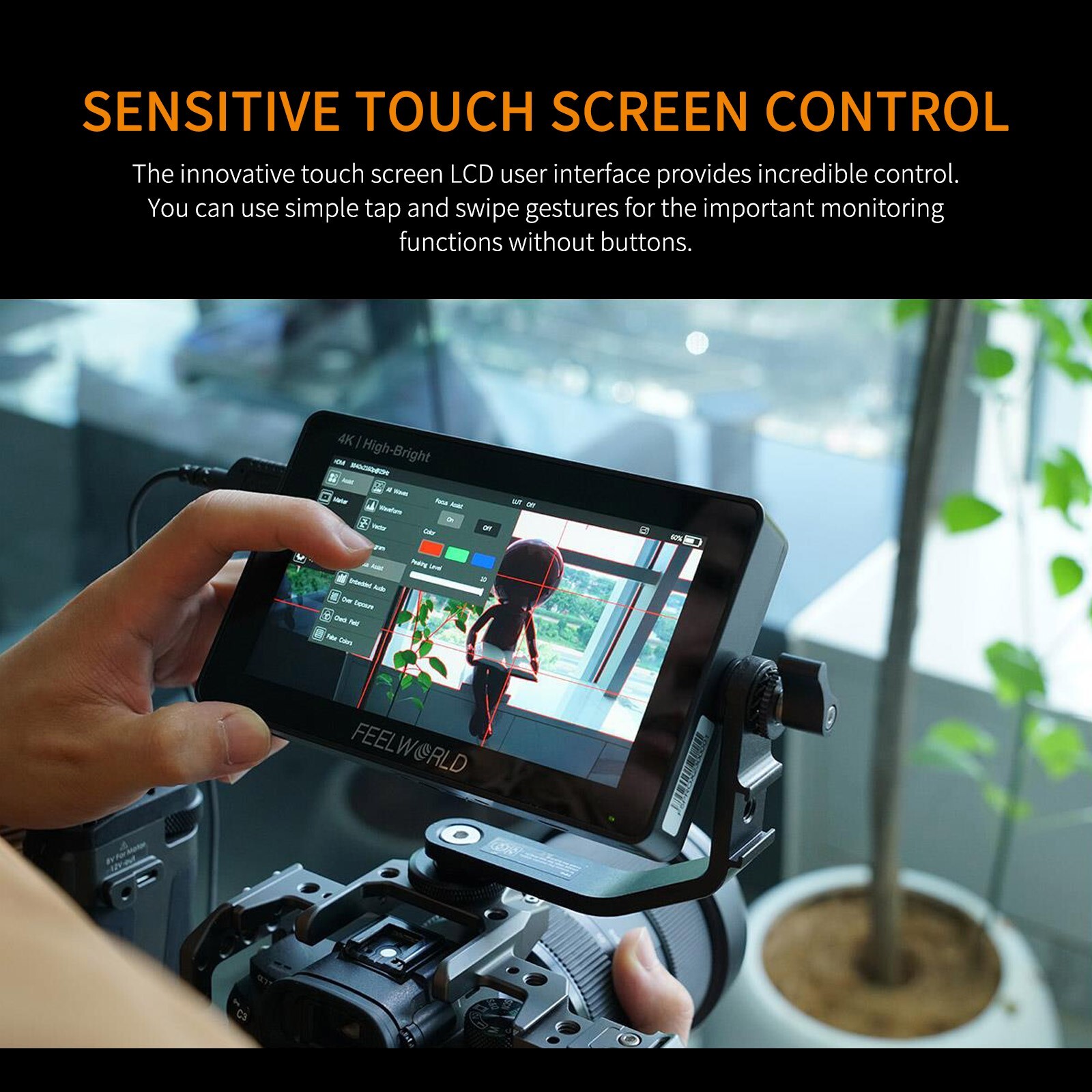 FEELWORLD F5 PROX 5.5 in DSLR Camera Field Monitor HD 1600nits Bright Touch HDMI