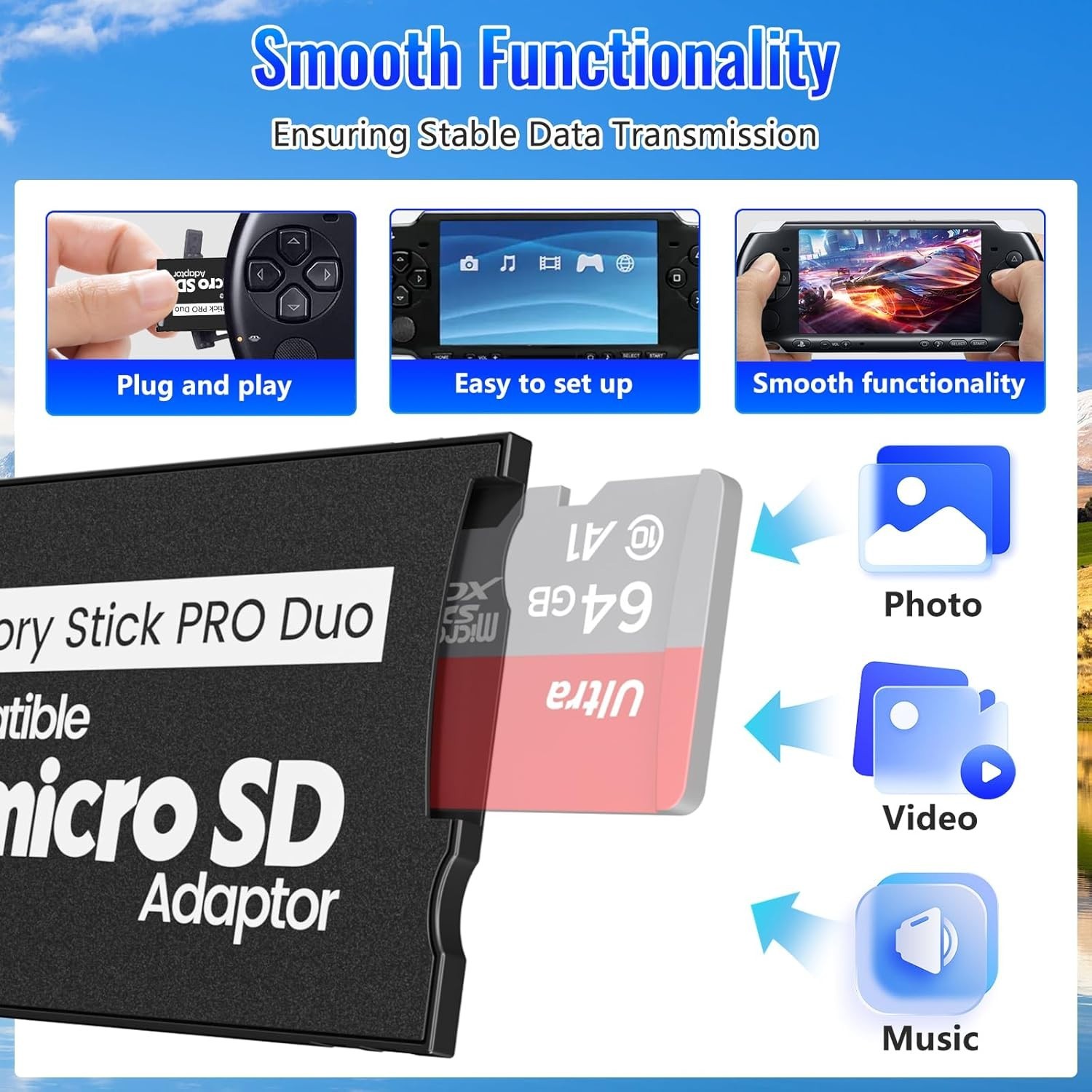 10-20X Memory Stick Pro Duo Adapter For SONY PSP Micro SD SDHC TF Card Converter