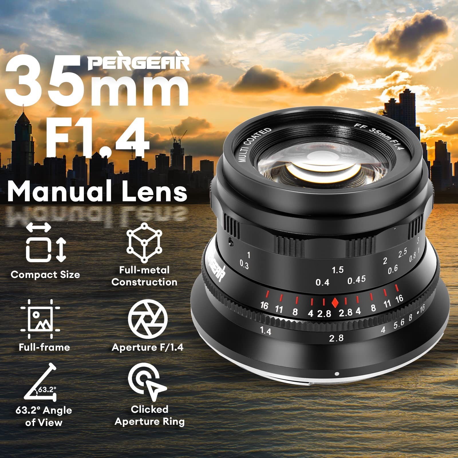 35mm F1.4 Manual Focus Lens for Sony E-Mount Cameras A7 A6000 A6400 A6600 – Blac