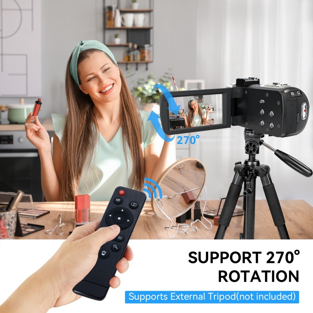 4K Video Camera Camcorder 48MP UHD LED YouTube Camera WiFi with Mic & Remote