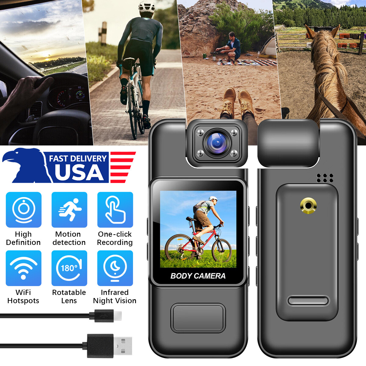 4K HD camera hotspot WIFI Video Recorder 8 hours recording DVR Police -Body Cam