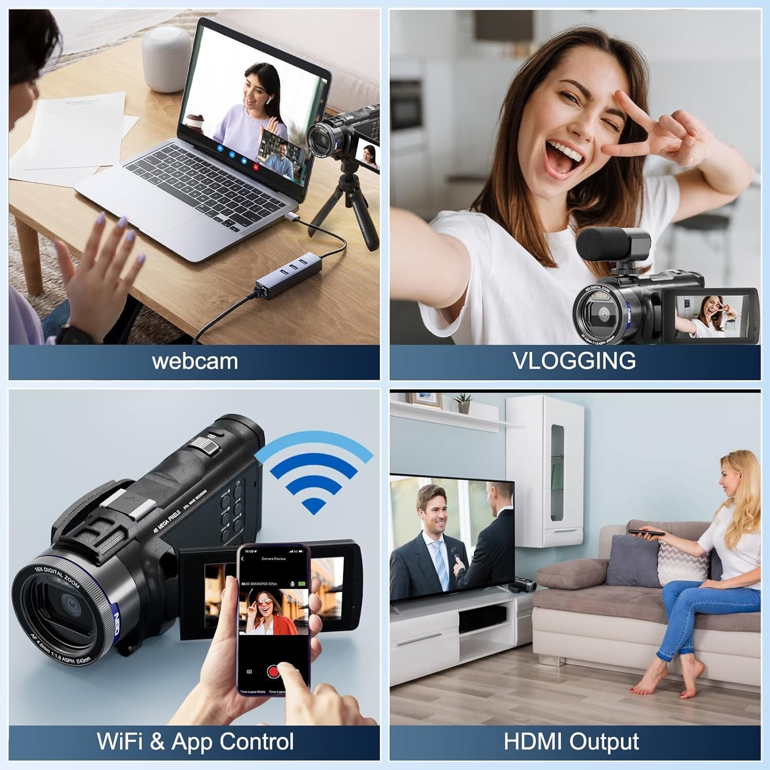 Video Camera 4K 48MP 16X 30FPS IR Touch Screen Camcorder Anti-shake For Vlogging