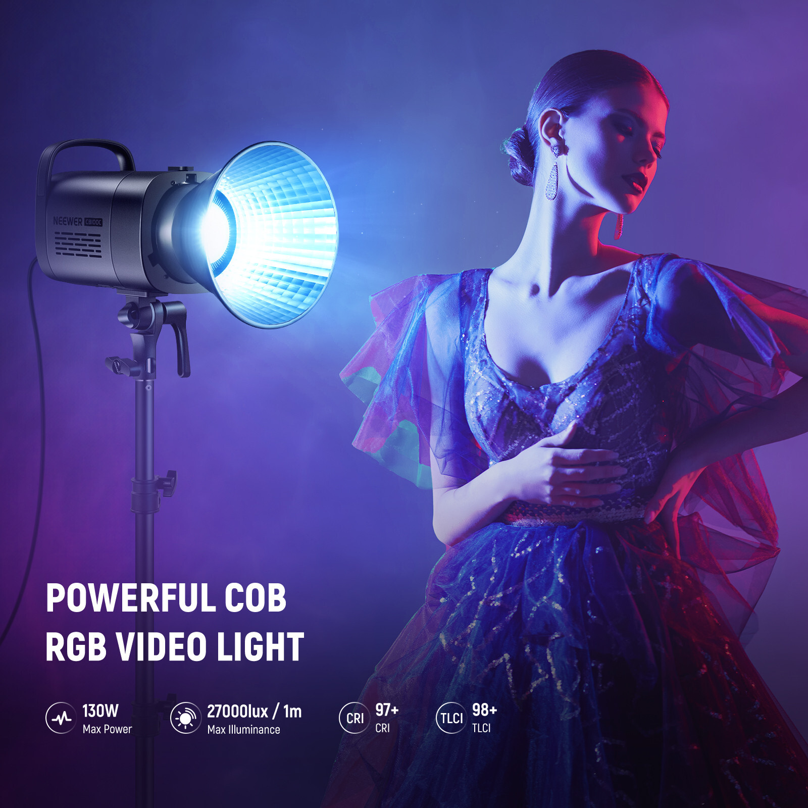 NEEWER CB100C APP Control 360°Full Color 130w RGB LED Continuous Video Light