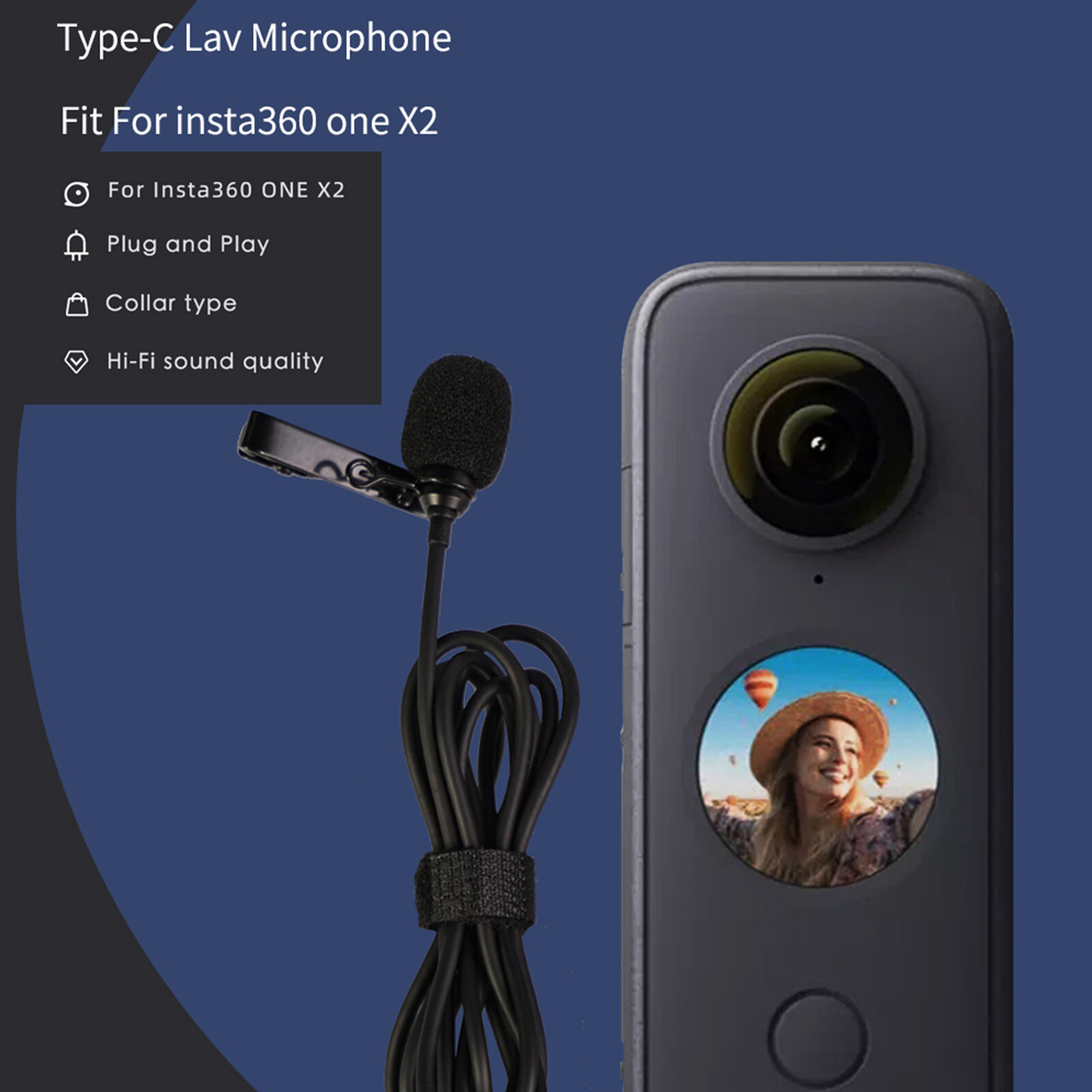 Type-C Lavalier External Wired Omnidirectional Microphone for Insta360 ONE X2 X3