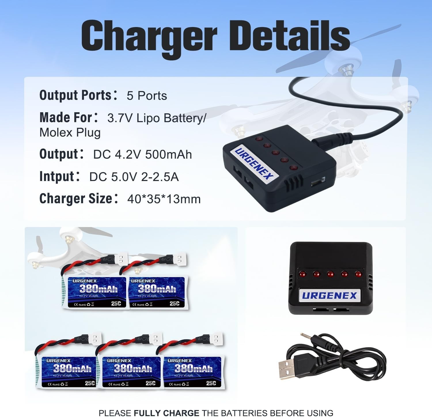 5PCS 3.7V Lipo Batteries with 5in1 Charger – Enhance Drone Performance & Safety