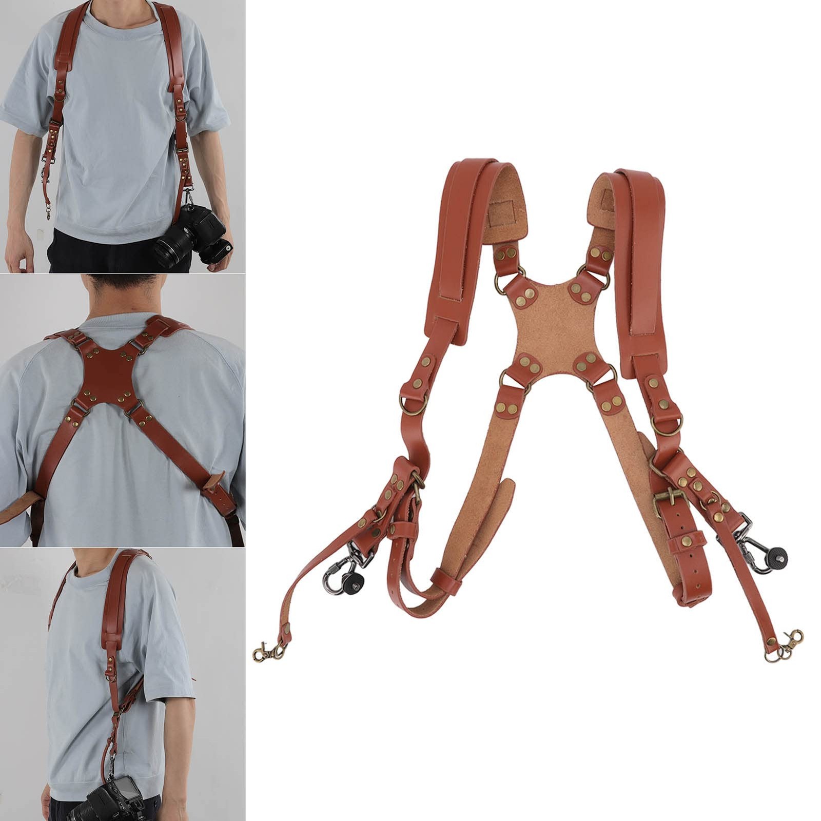 Jerliflyer Double Camera Harness, Quick Release Adjustable Leather Camera Har…