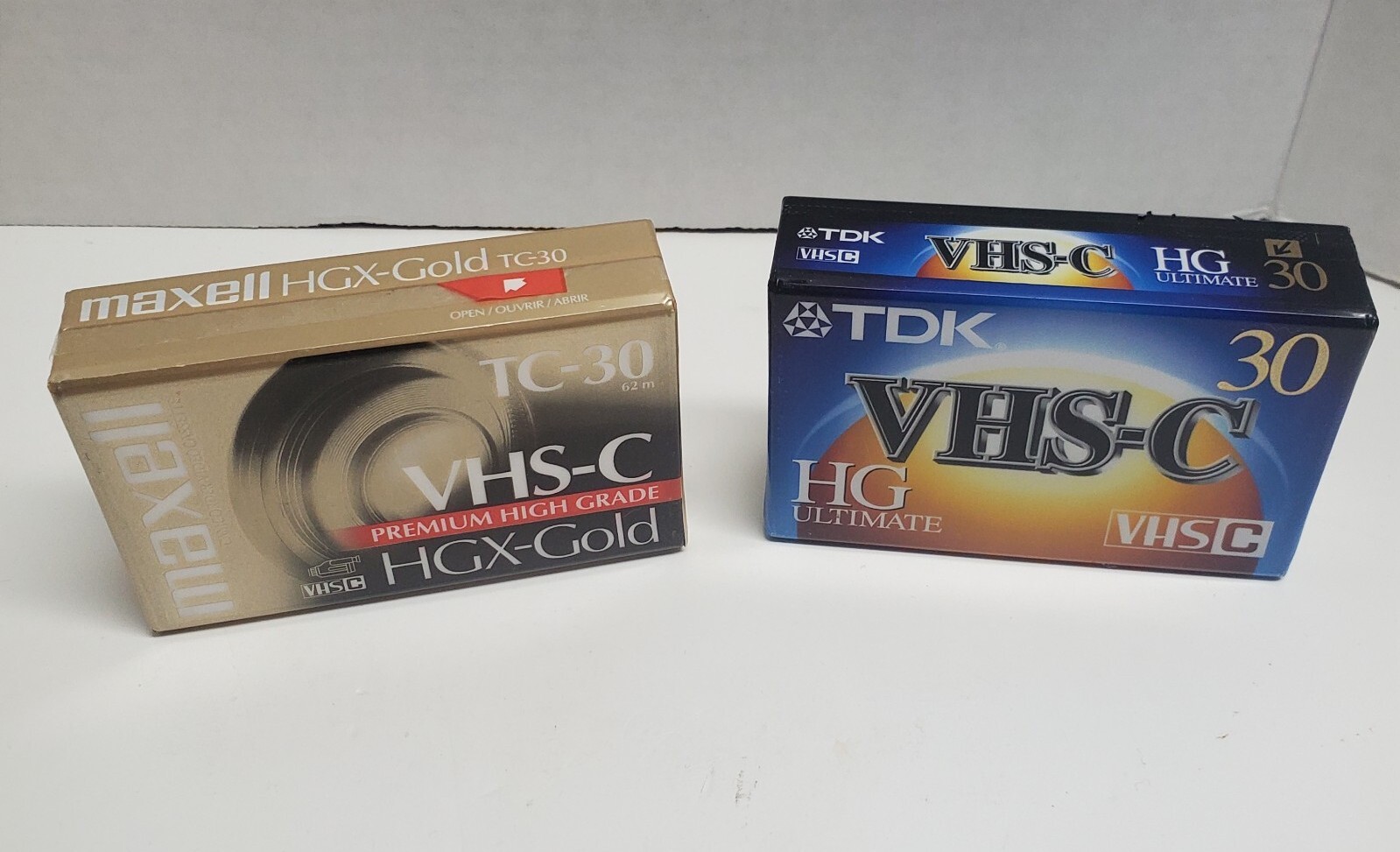 VHS-C Blank Tapes Sealed 30 Min Lot Of 2 Maxell TC-30 HGX Gold + TDK HG Ultimate