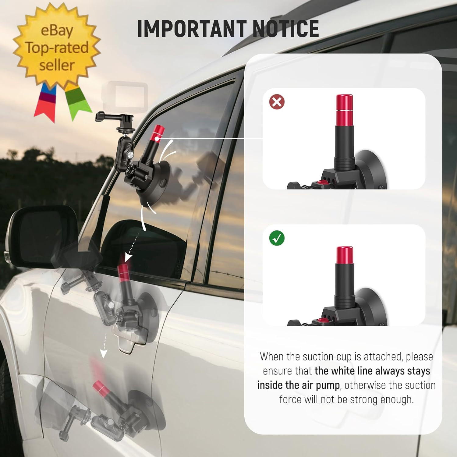 Triple Suction Cup Car Mount Compatible with Insta360 X5 X4 Gopro DJI OSMO 360 C