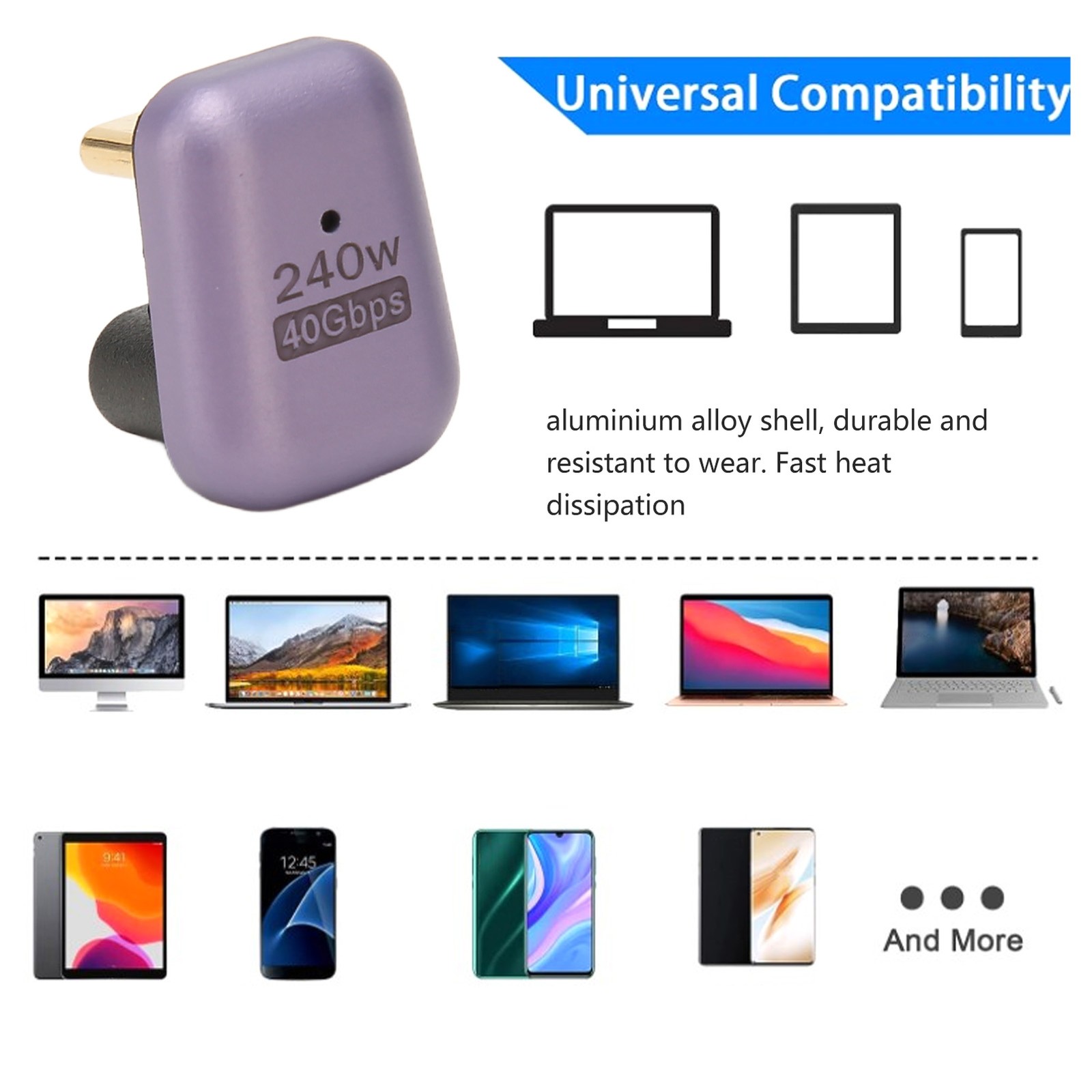 1 Type C Female To Male Adapter U Shaped 180 Degree For Laptop