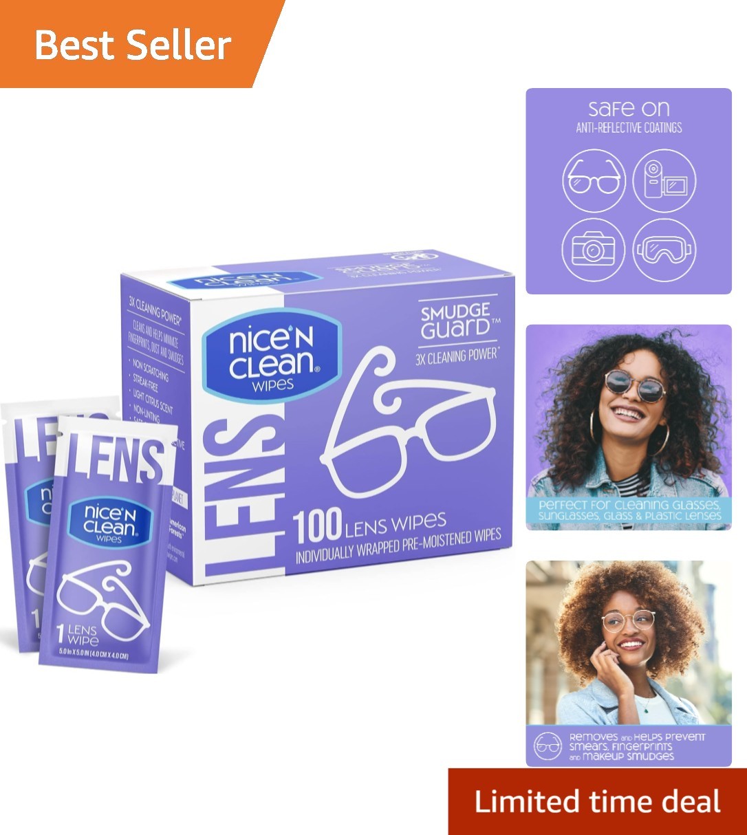 100 Count SmudgeGuard Lens Cleaning Wipes – Non-Streaking & Safe for All Lenses