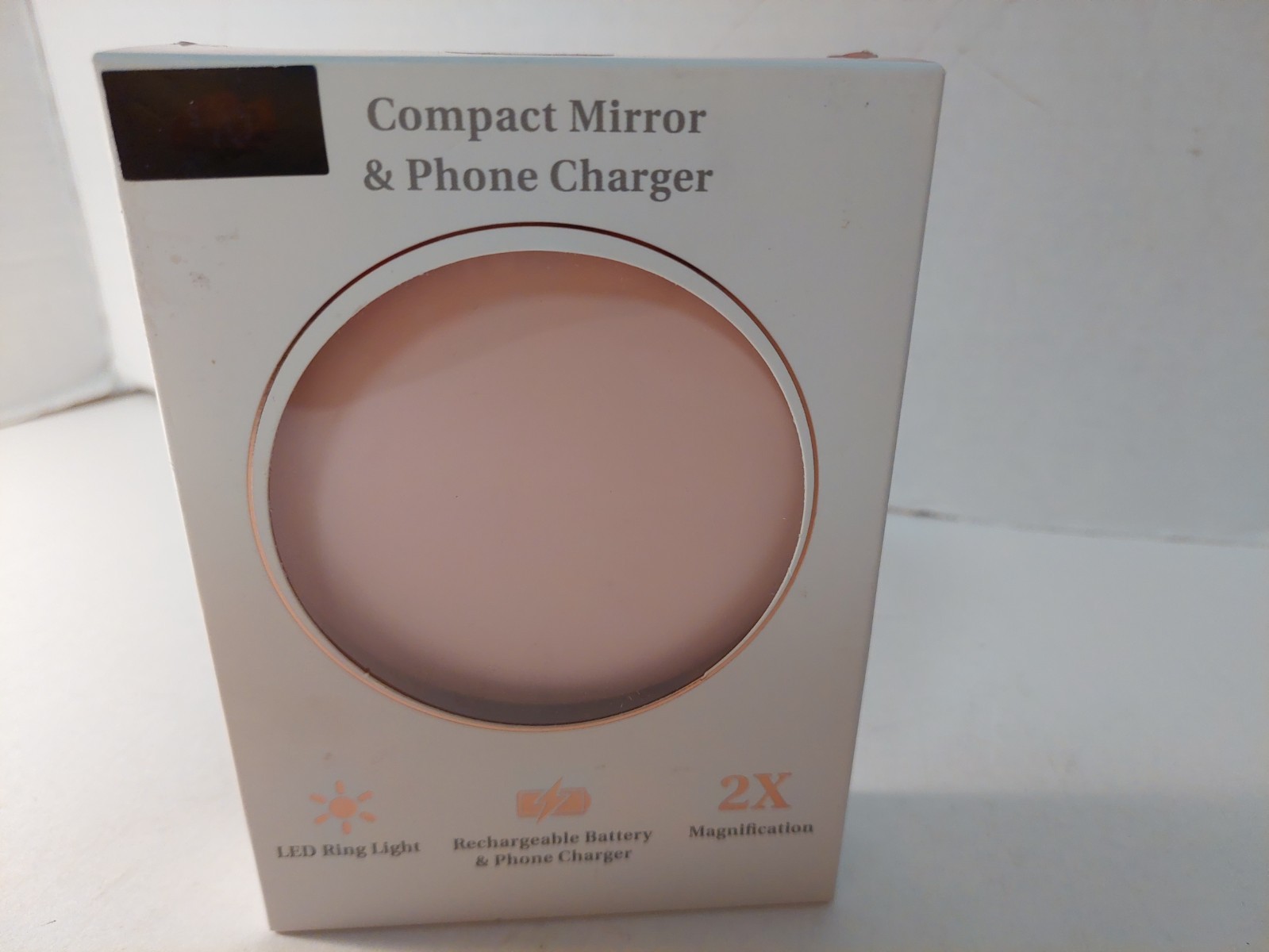 Compact Mirror And Phone Charger LED Ring Light Rechargeable 2X New Sealed