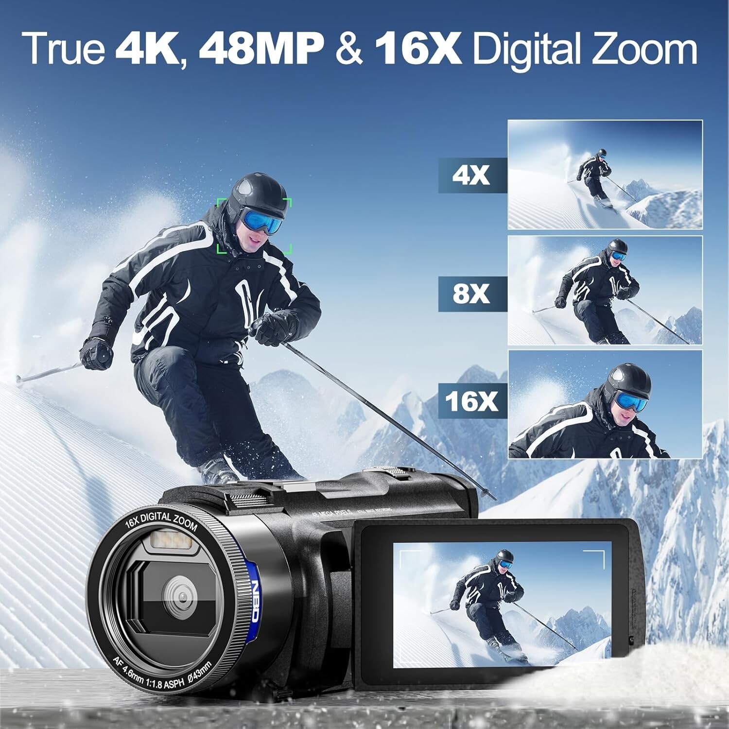 Video Camera 4K 48MP 16X 30FPS IR Touch Screen Camcorder Anti-shake For Vlogging