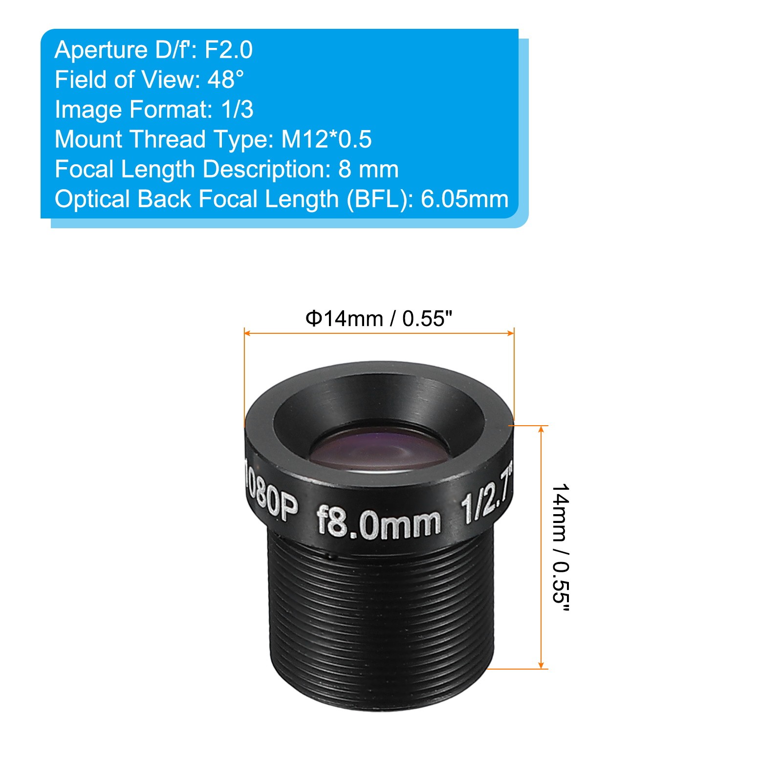 8mm CCTV Camera Lens F2.0 Security Camera Lens 1080P M12 Threaded