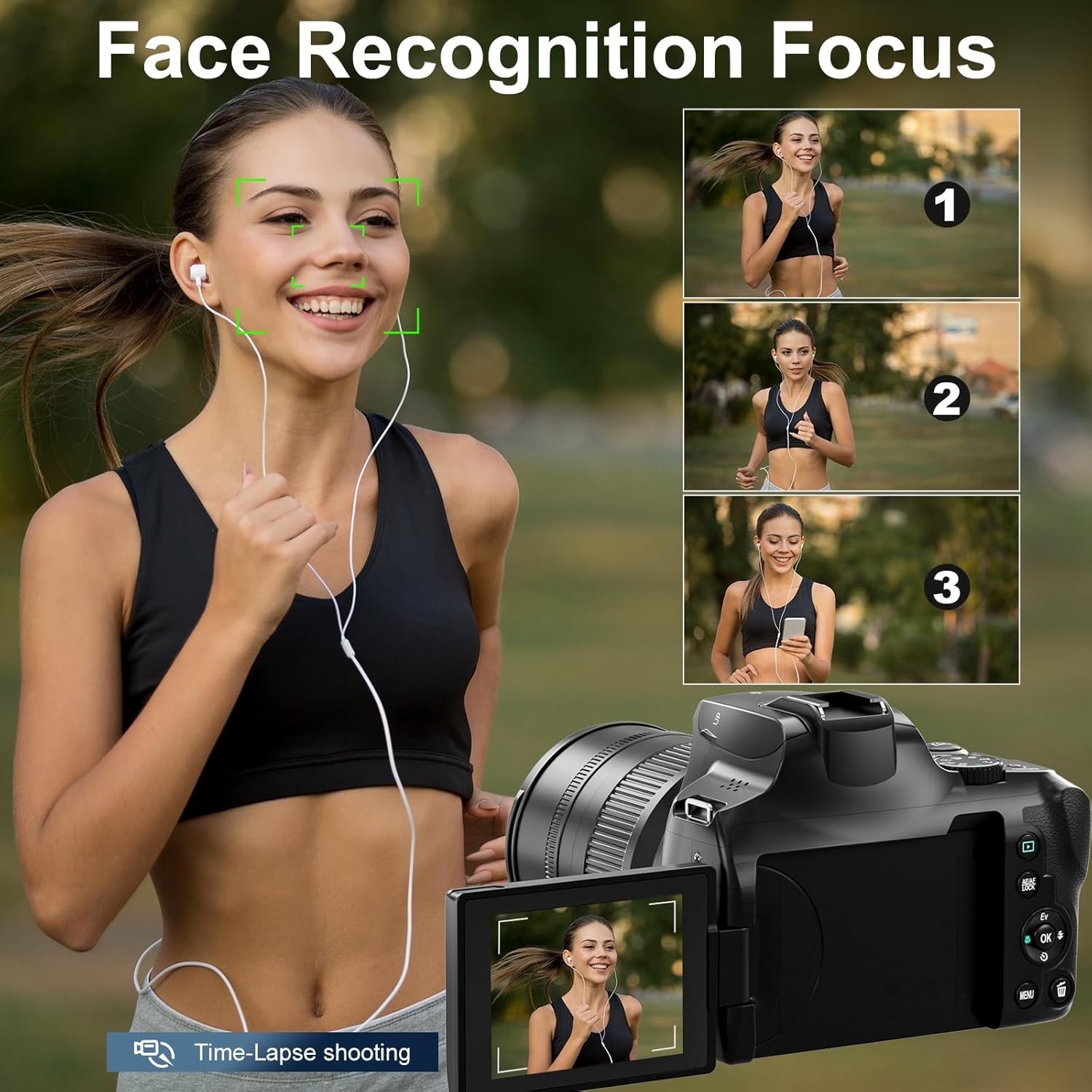 64MP 4K Digital Cameras 12X Optical Zoom with WiFi & App Control for Vlogging
