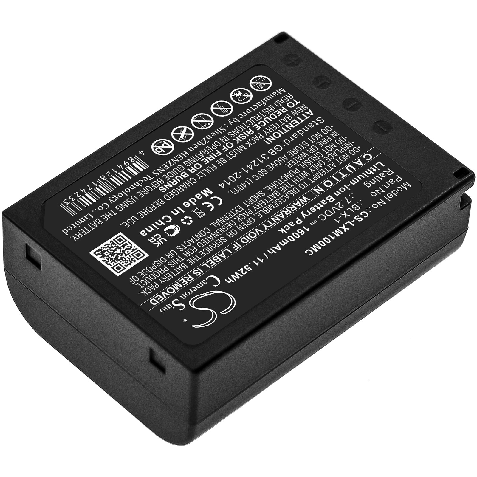 1600mAh 11.52Wh Battery for Olympus OM SYSTEM OM-1,OM-1 Mirrorless P/N: BLX-1