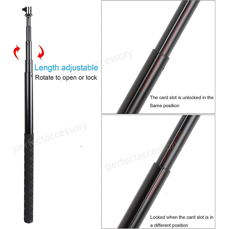 79″ Extendable Selfie Stick For Gopro 13 12 11 10 9 8 7 6 5 Blcak 4 Silver MAX