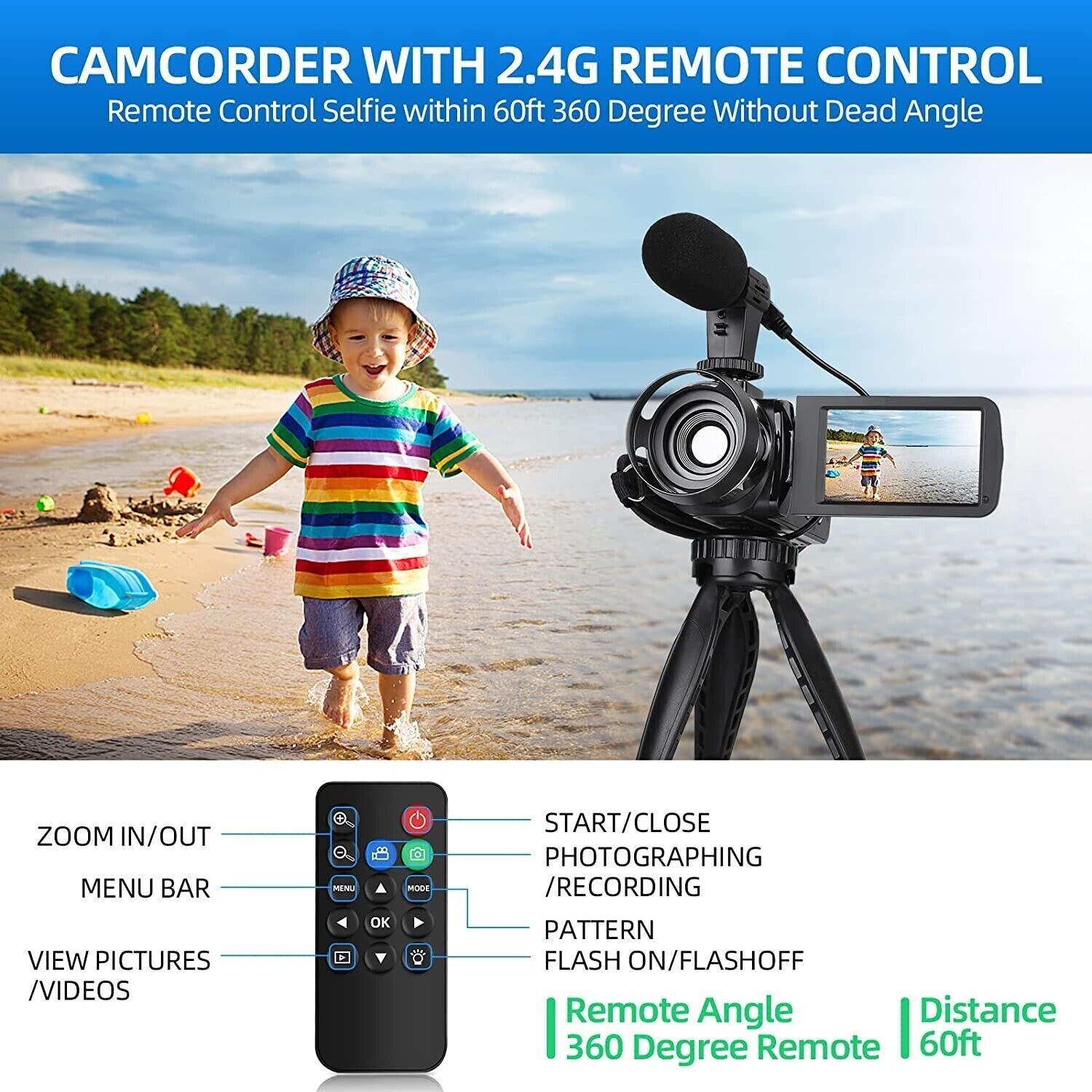 Video Camera Camcorder 2.7K 42MP 18X Vlogging Camera for YouTube with Microphone