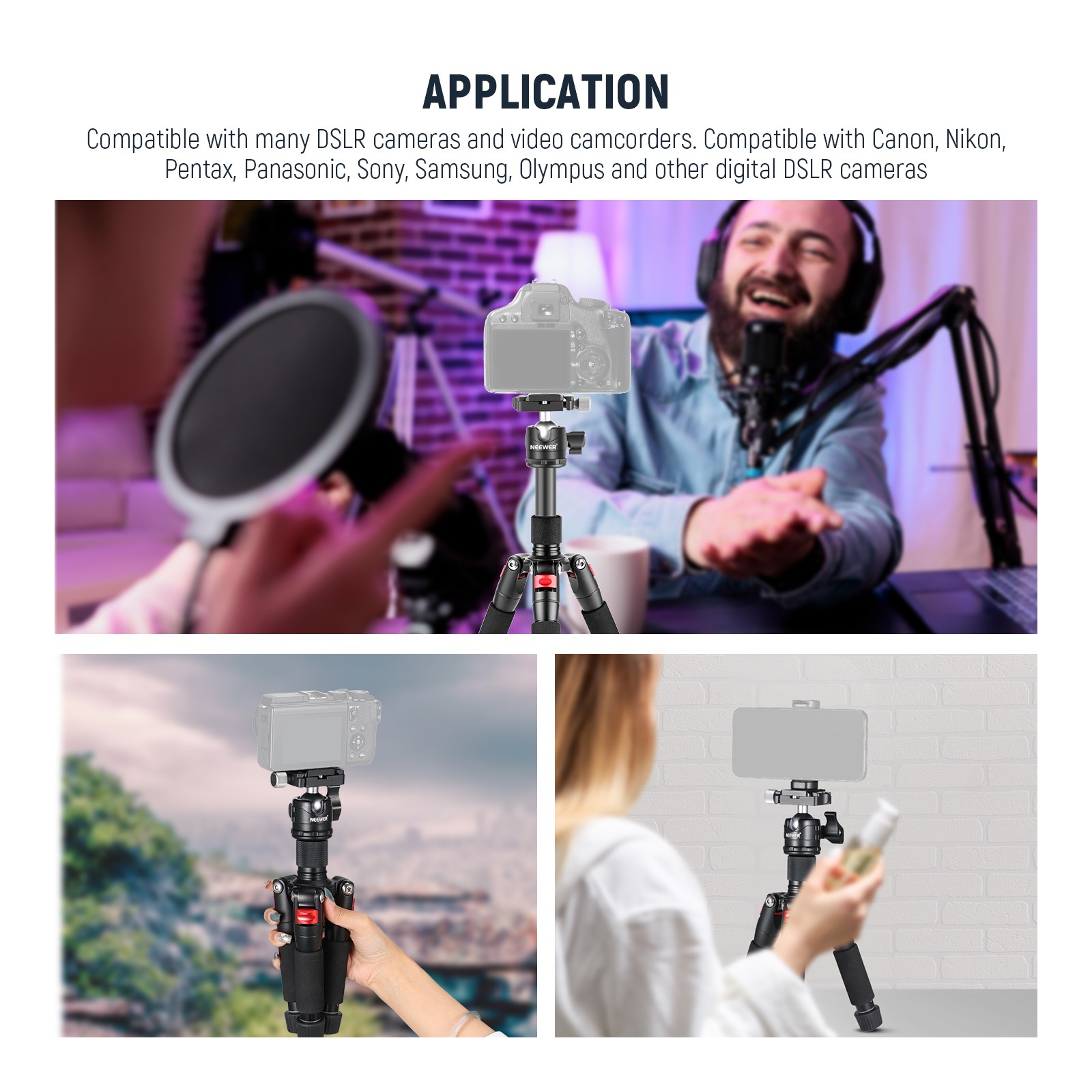 NEEWER TP-AAM521D 20″ Mini Tripod w/Ball Head, 11lb Load