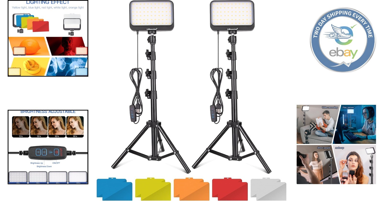 2Pcs Dimmable LED Light Kit with USB Power and Adjustable Tripod for Streaming