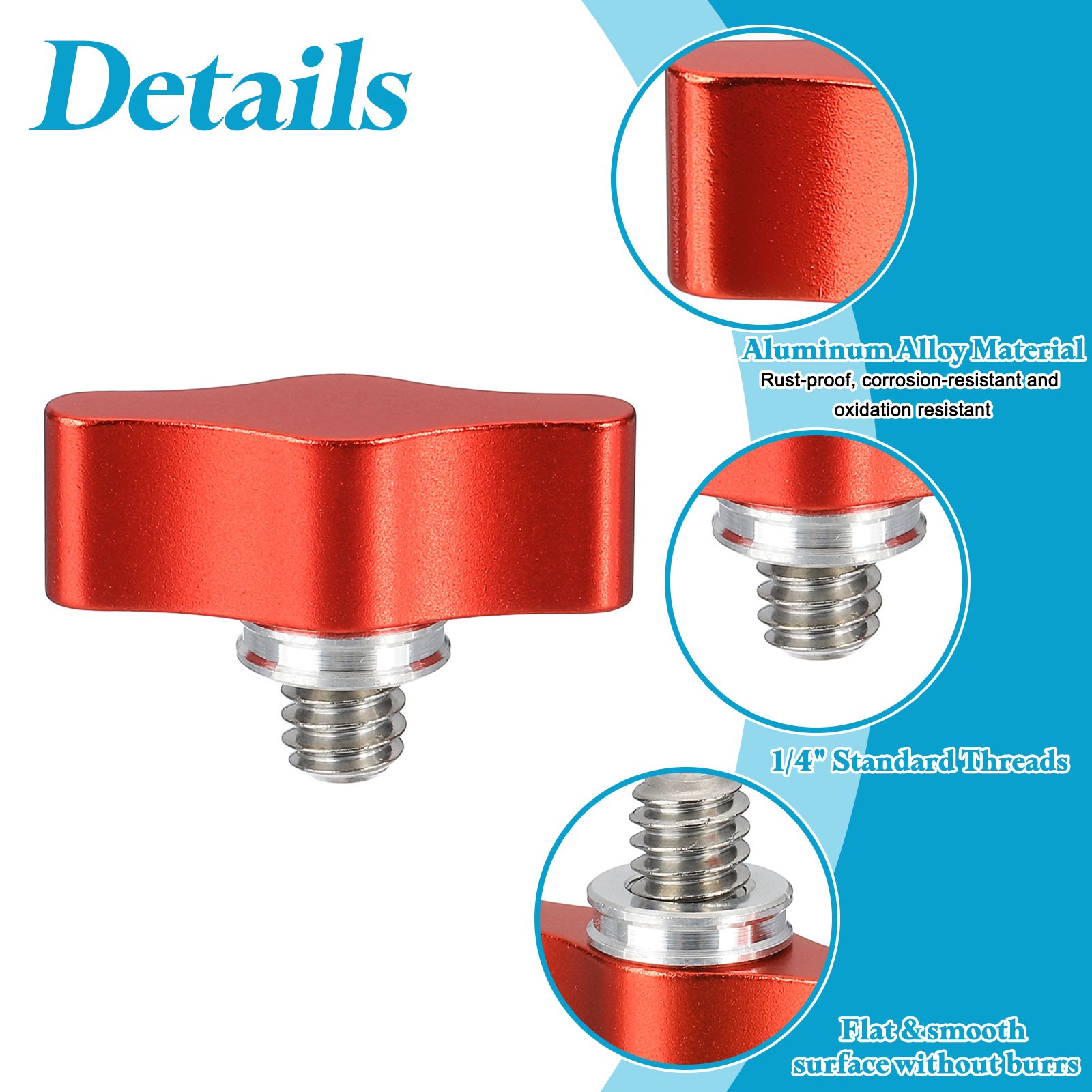 Clamping Screw Knob 1/4″ x 0.75″, 2Pcs Aluminum Alloy Camera Thumb Screws, Red