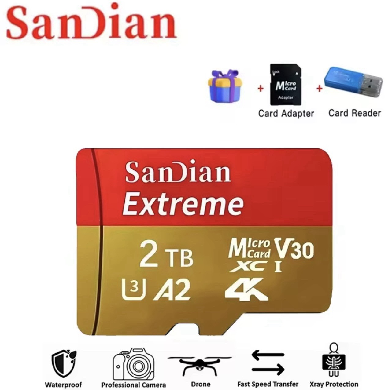 SanDian Extreme 2TB microSDXC U3 A2 V30 4K High Speed Memory Card