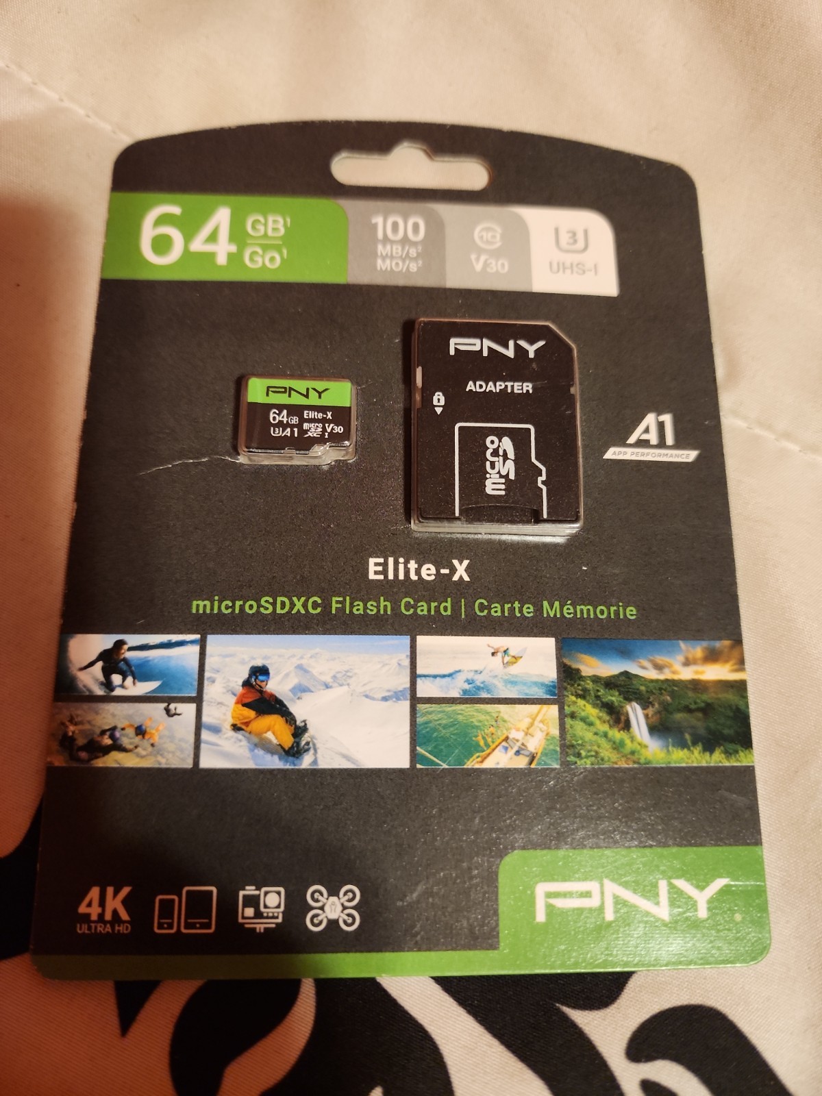 PNY P-SDU64GU3100EX-GE 64GB Elite-X Class 10 U3 V30 MicroSDXC Flash Card NEW J