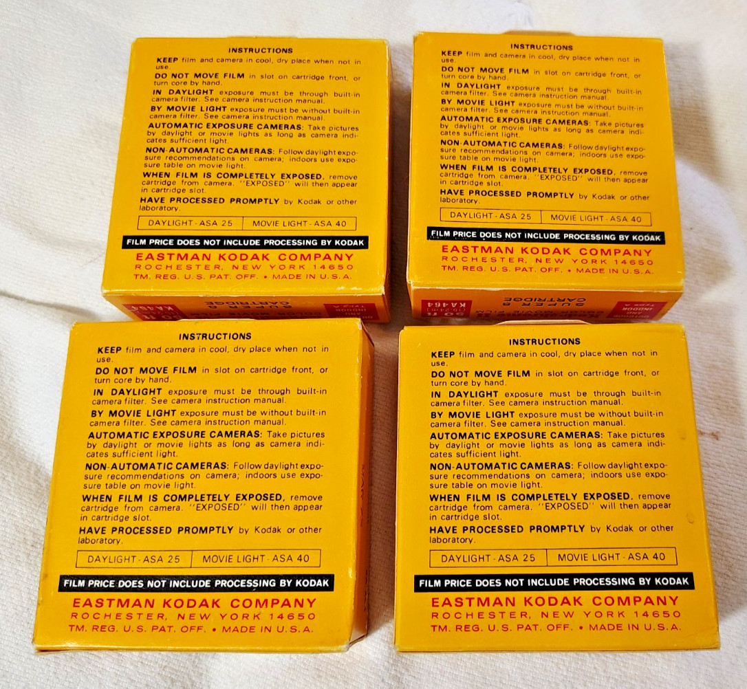 4 KODAK Kodachrome II Type A 50′ SUPER 8 Movie Film Cartridges EXPIRED Mar 1973