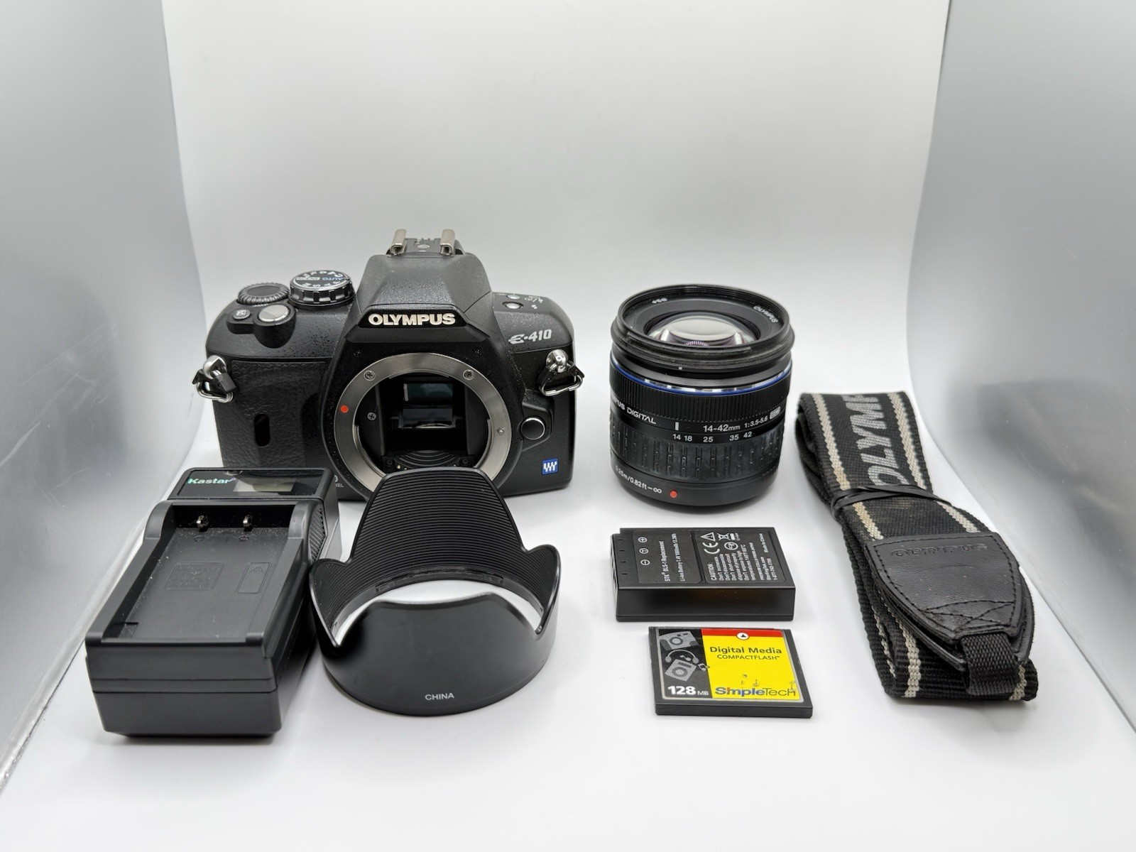 Olympus EVOLT E-410 Digital SLR Camera 10MP W 14-42mm Lens & CF Card — TESTED✅