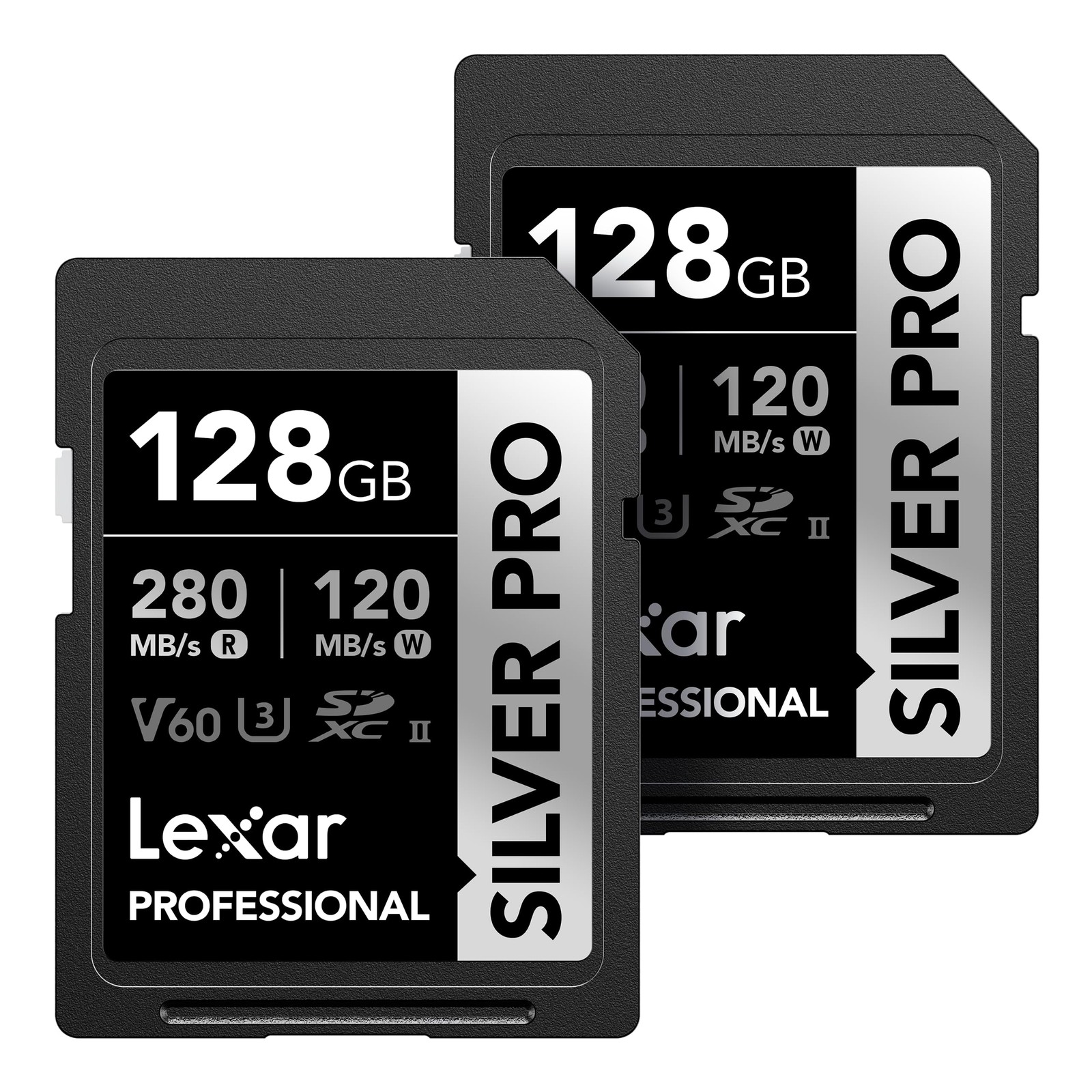 128GB (2-PK) Professional Silver PRO SD Card, UHS-II, C10, U3, V60, Full HD, …