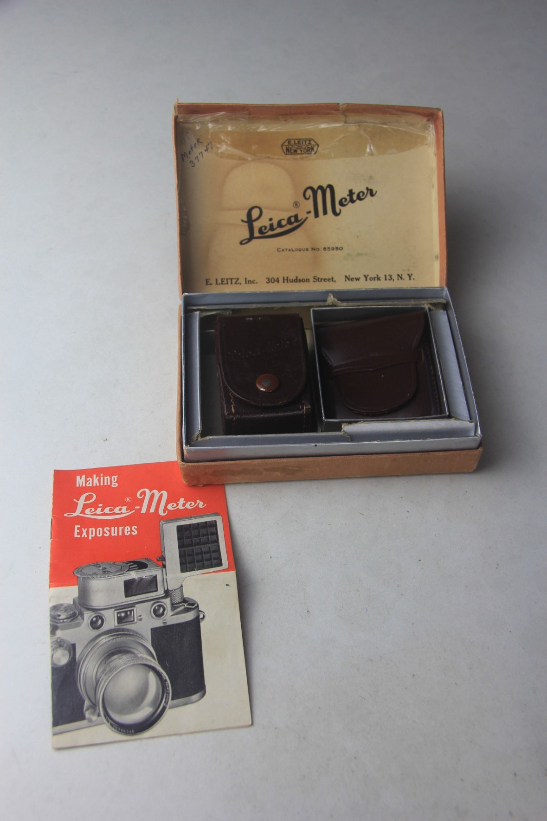 Vintage Leica Meter Set #65950 Light Meter & Booster, Leather Cases Storage Box