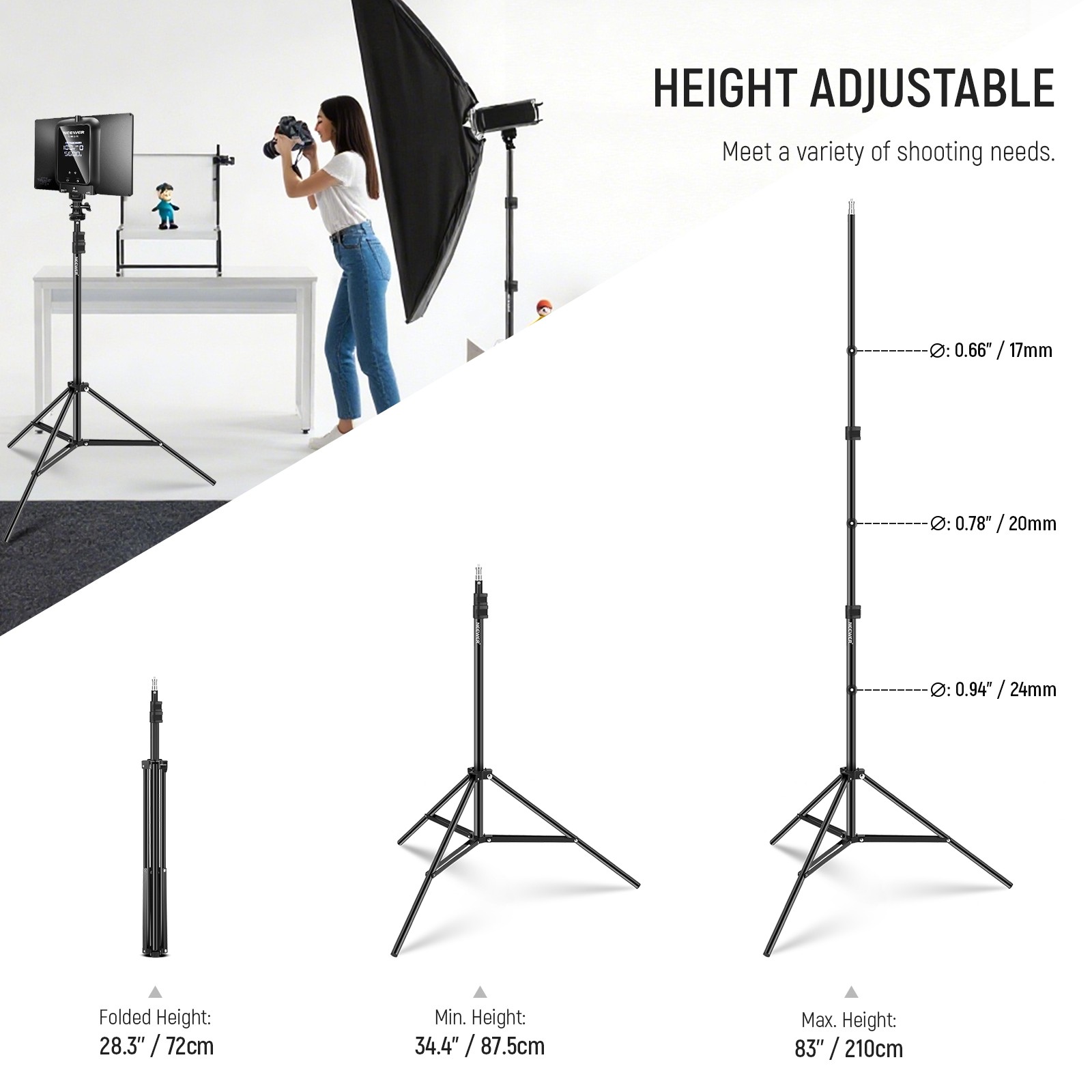 NEEWER ST210D 7′ Light Stand (2-Pack) for Studio Lighting