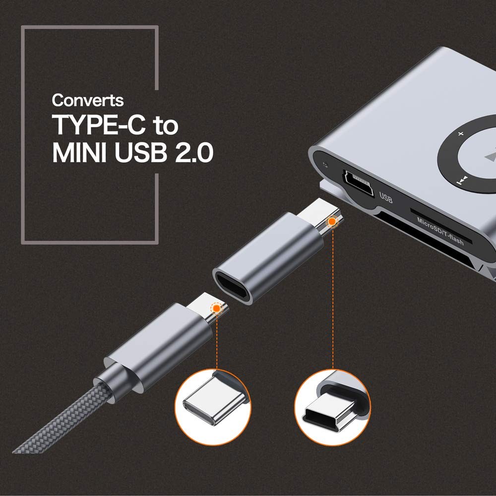 USB C to Mini 2.0 Adapter, (2-Pack)Type C Female Gray