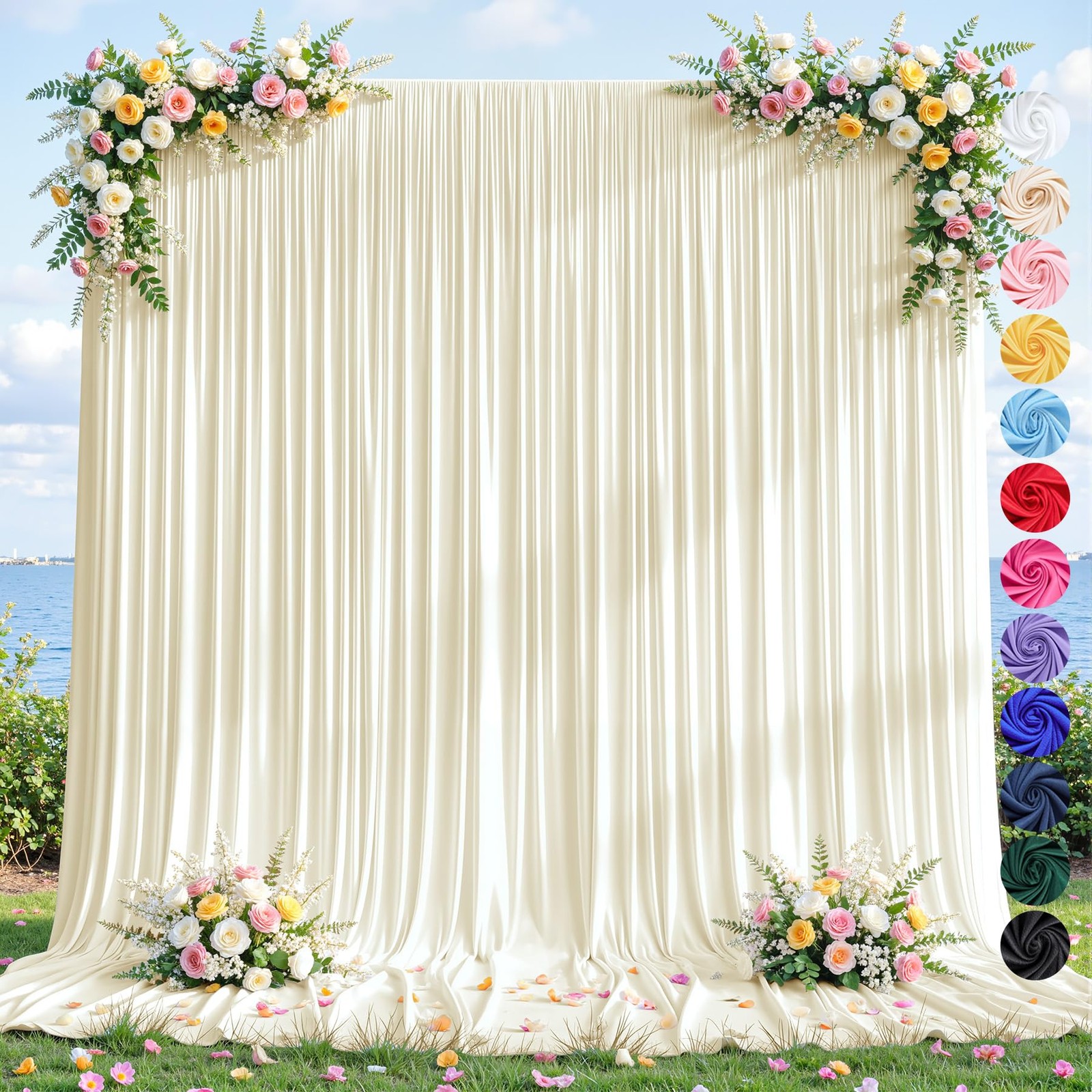 2 PCS 5x12ft Ivory Backdrop Curtain Wrinkle Free Polyester Photo Background